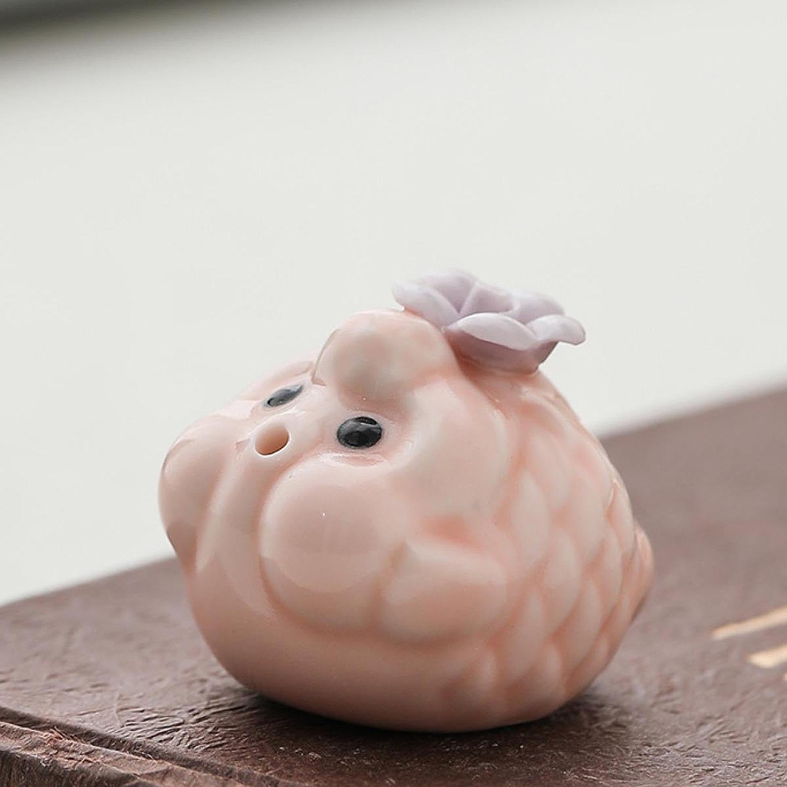 Mini Bubble Fish Statue Modern Ceramic Tea Pet for Table Living Room Tearoom Pink