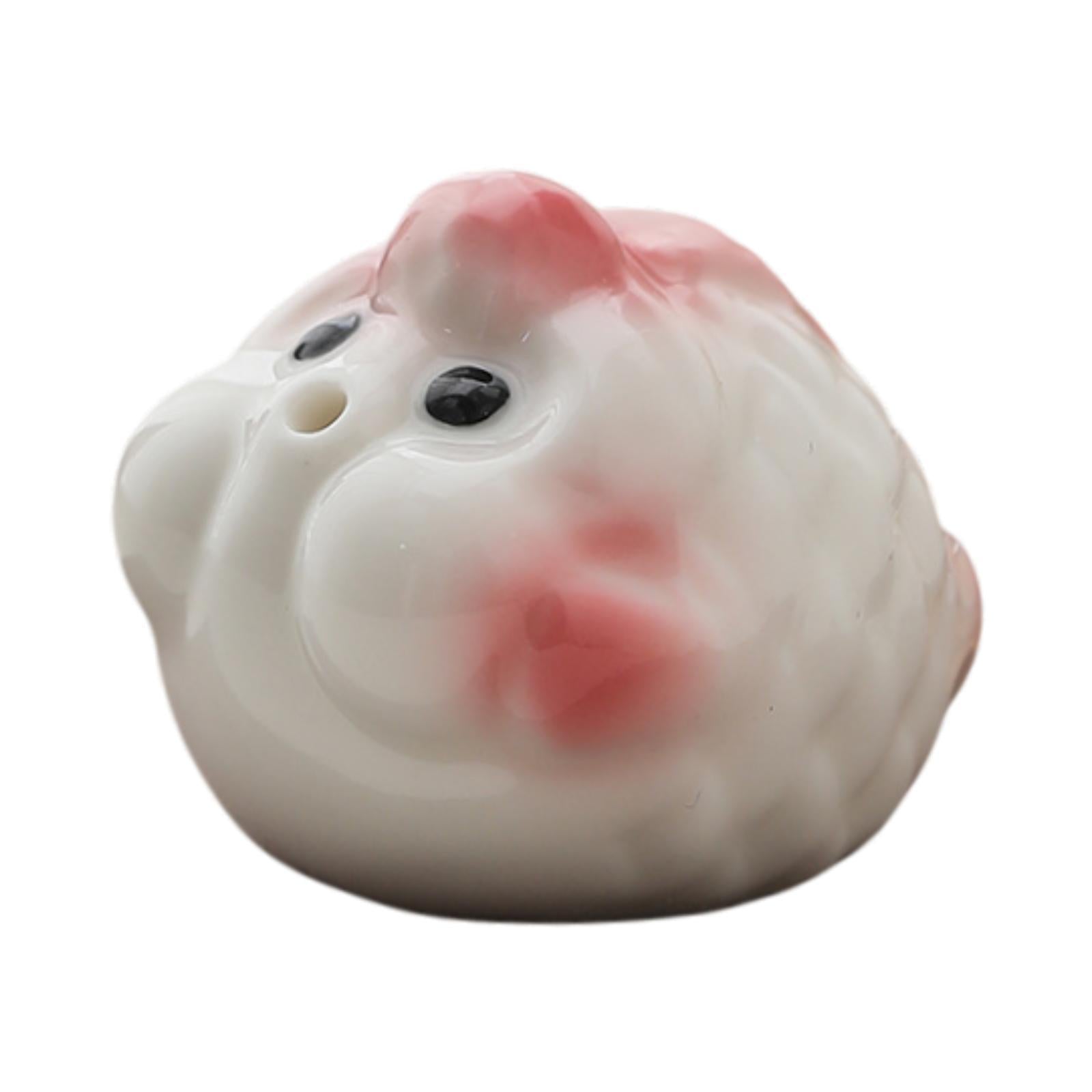 Mini Bubble Fish Statue Modern Ceramic Tea Pet for Table Living Room Tearoom Pink and White