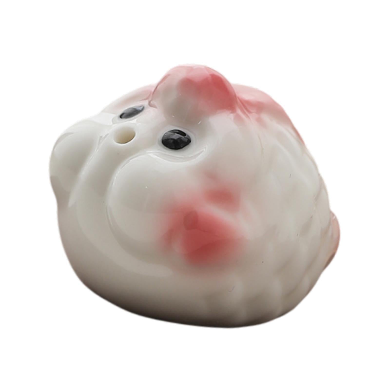 Mini Bubble Fish Statue Modern Ceramic Tea Pet for Table Living Room Tearoom Pink and White