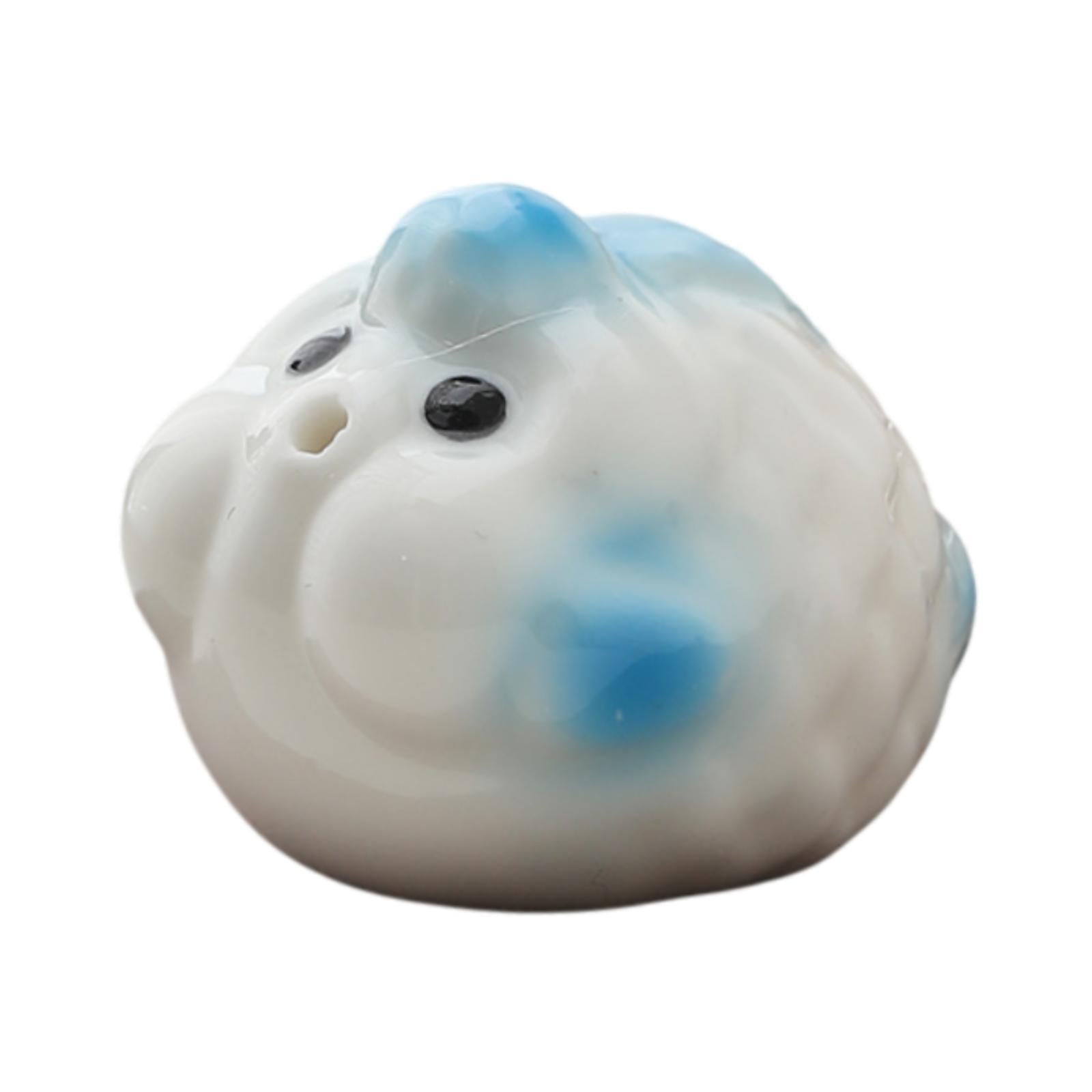 Mini Bubble Fish Statue Modern Ceramic Tea Pet for Table Living Room Tearoom Blue and White