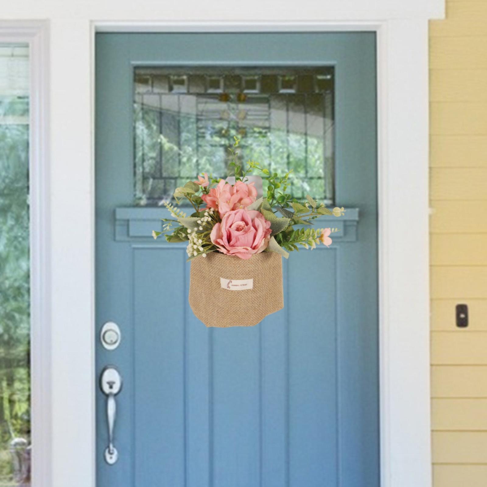 Artificial Hanging Flower with A Burlap Bag Vase Dining Room Simulation Rose Pink