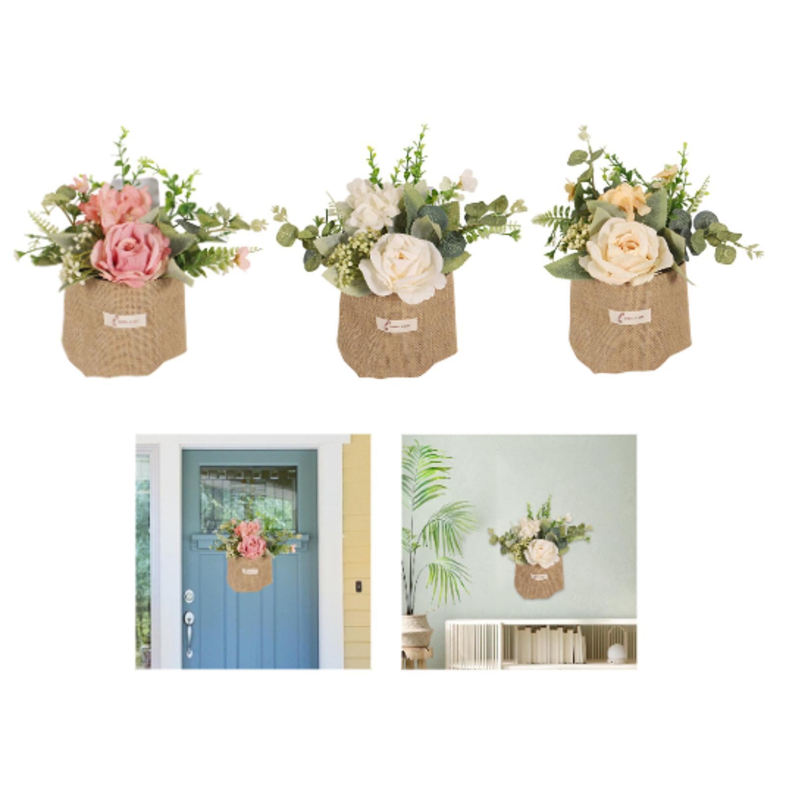 Artificial Hanging Flower with A Burlap Bag Vase Dining Room Simulation Rose Pink