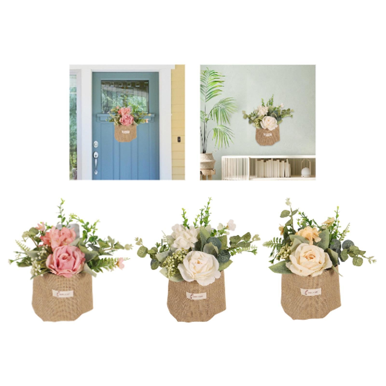Artificial Hanging Flower with A Burlap Bag Vase Dining Room Simulation Rose Pink