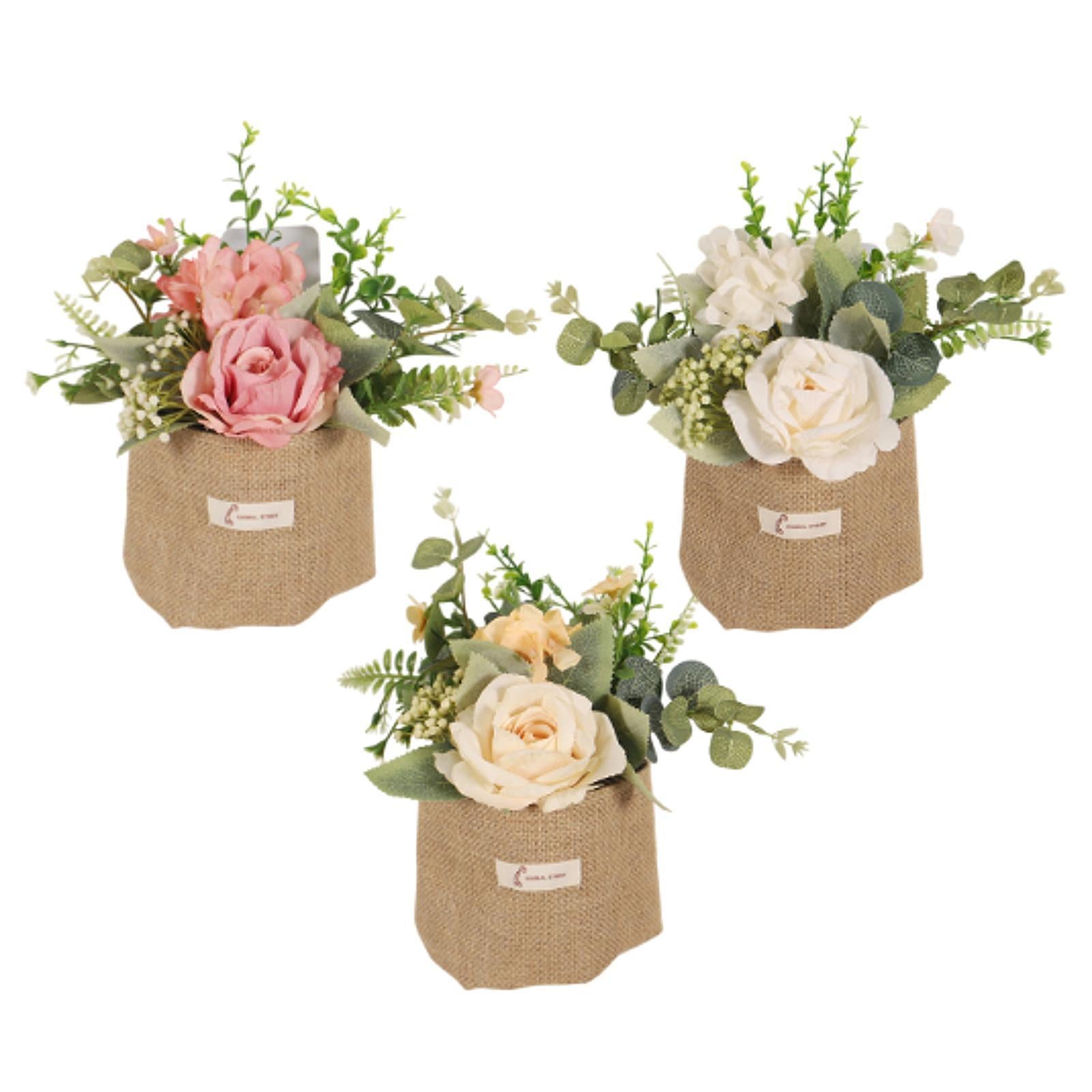 Artificial Hanging Flower with A Burlap Bag Vase Dining Room Simulation Rose Pink