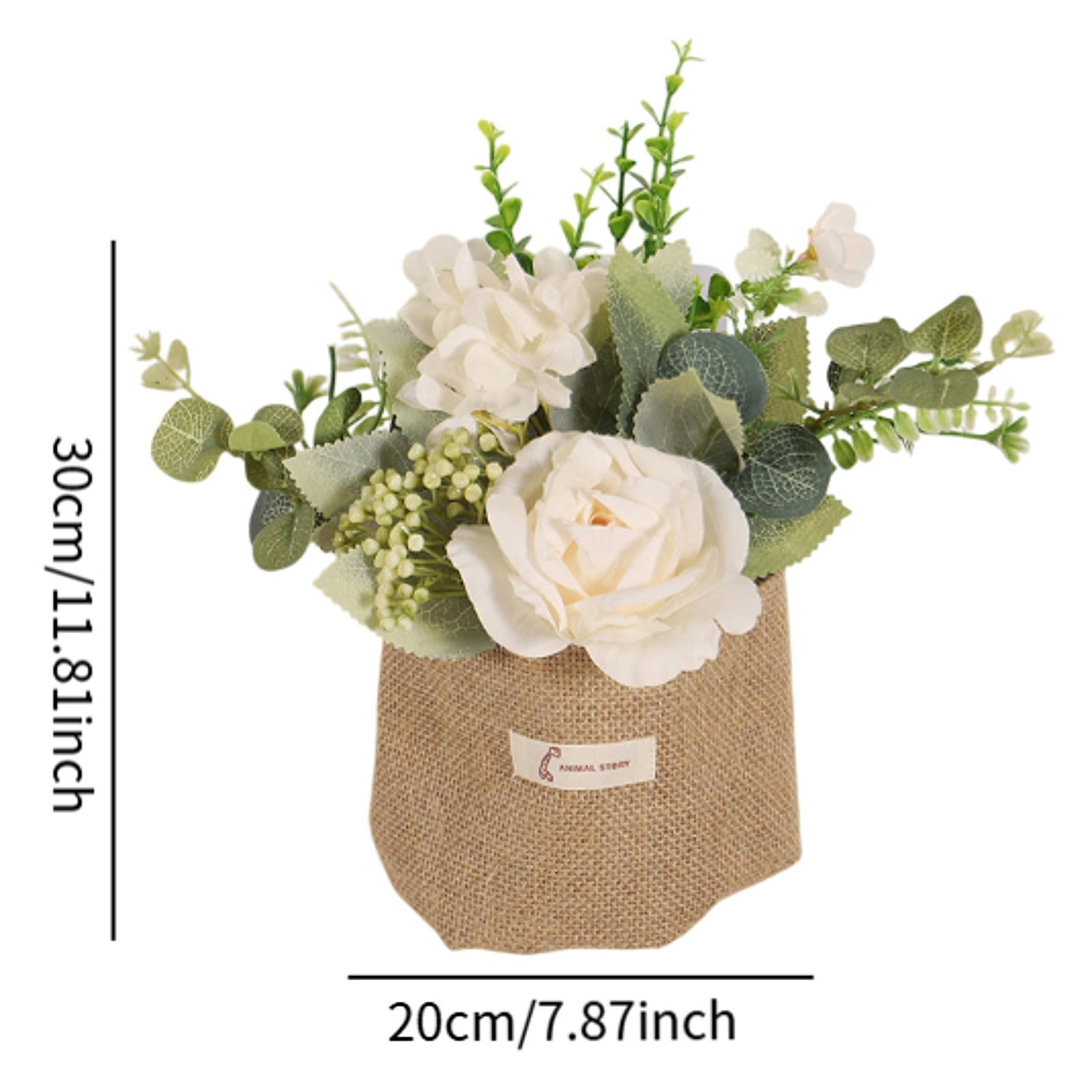 Artificial Hanging Flower with A Burlap Bag Vase Dining Room Simulation Rose White