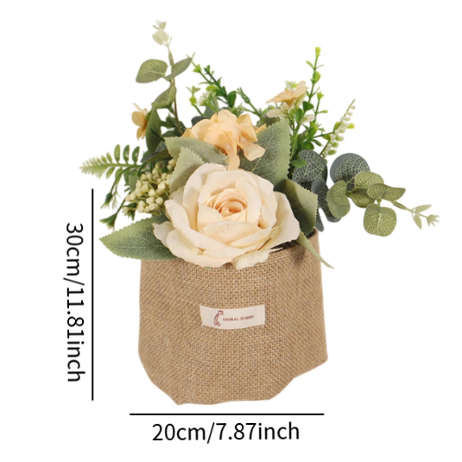 Artificial Hanging Flower with A Burlap Bag Vase Dining Room Simulation Rose Champagne
