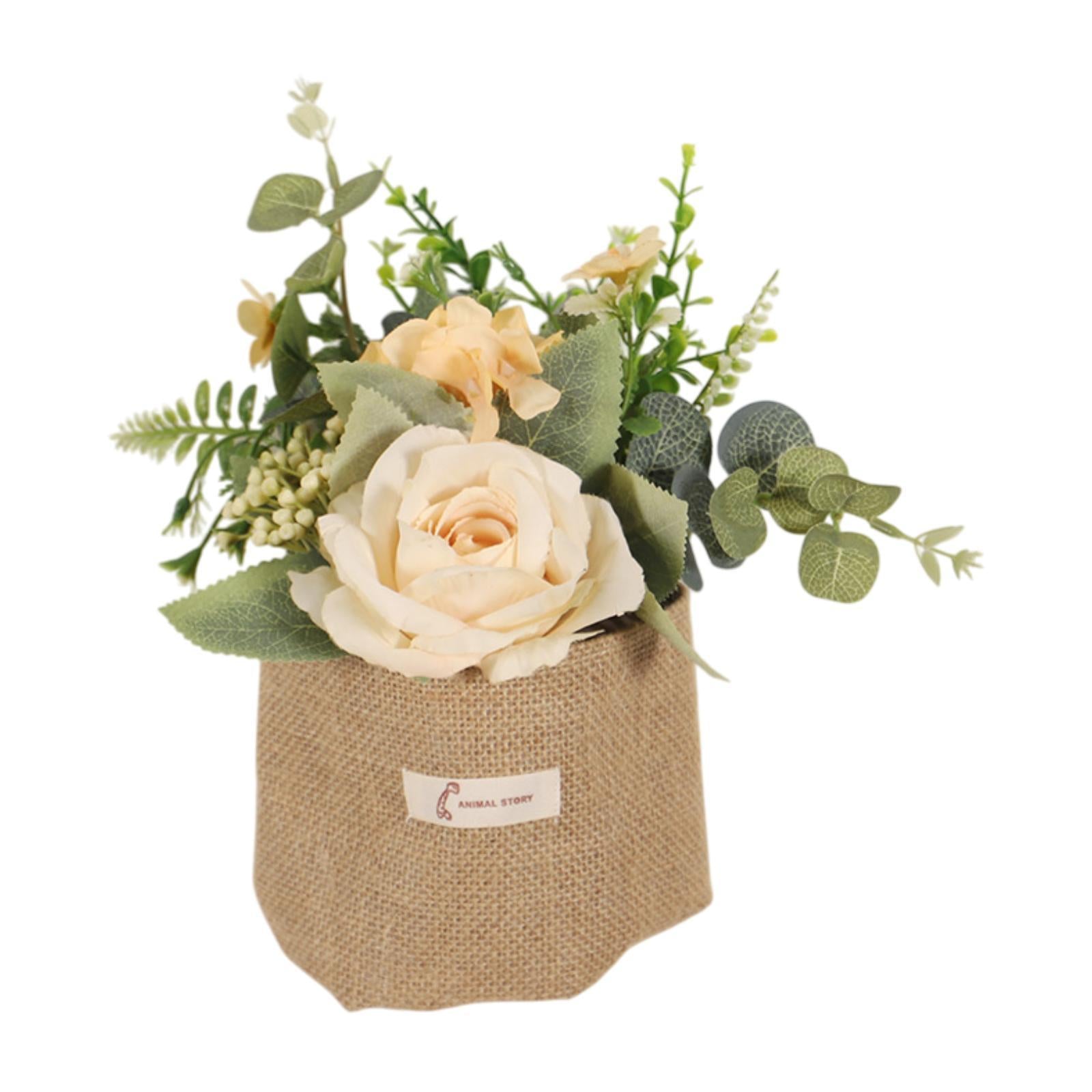 Artificial Hanging Flower with A Burlap Bag Vase Dining Room Simulation Rose Champagne
