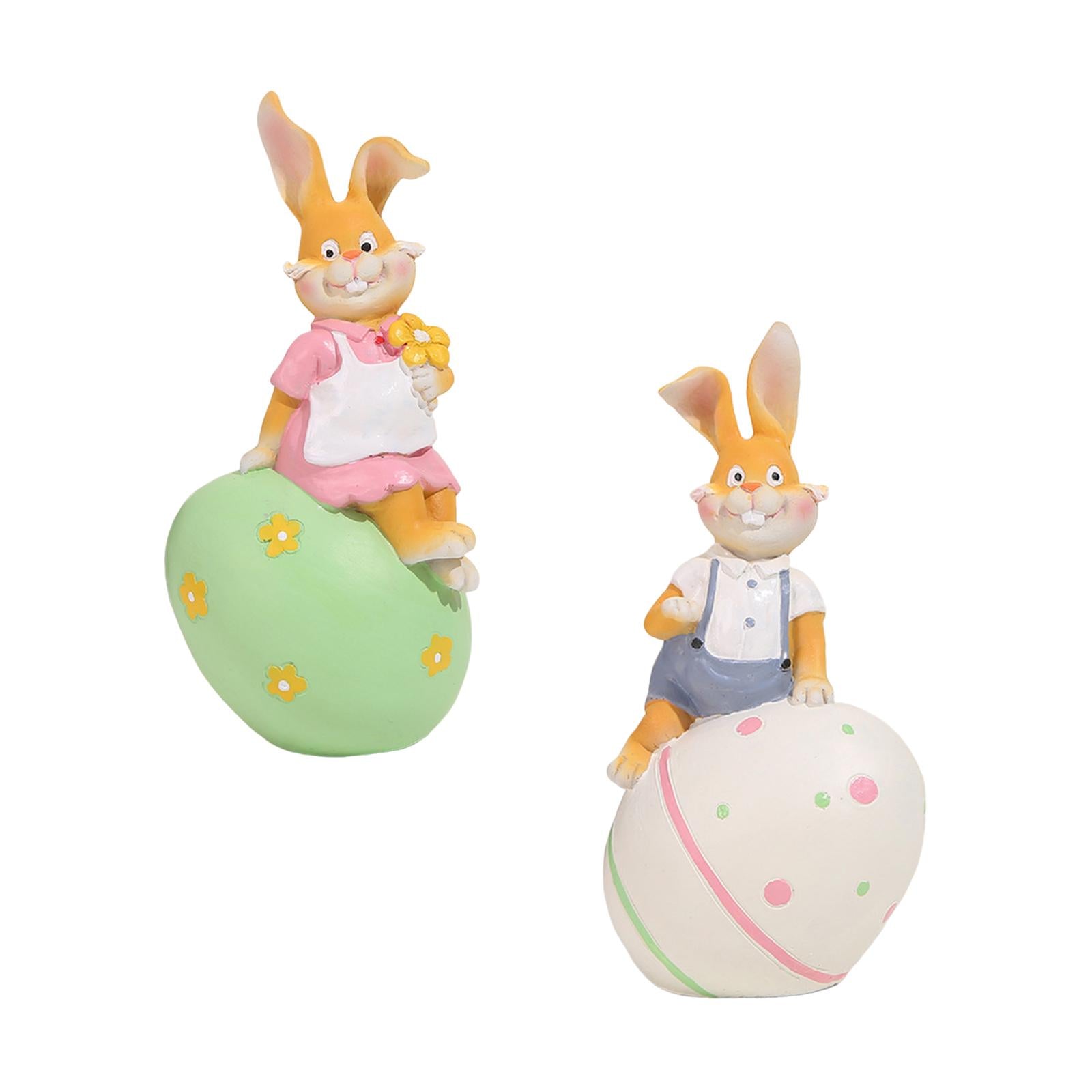 Rabbit Statue Resin Figurines Easter Bunny Figurine for Entrance Desk Office green egg
