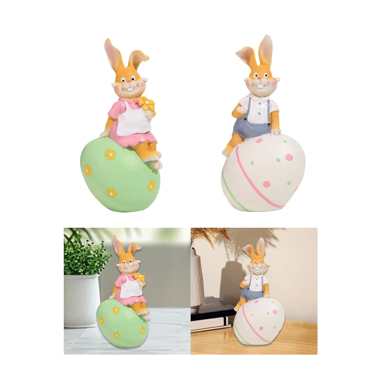 Rabbit Statue Resin Figurines Easter Bunny Figurine for Entrance Desk Office green egg