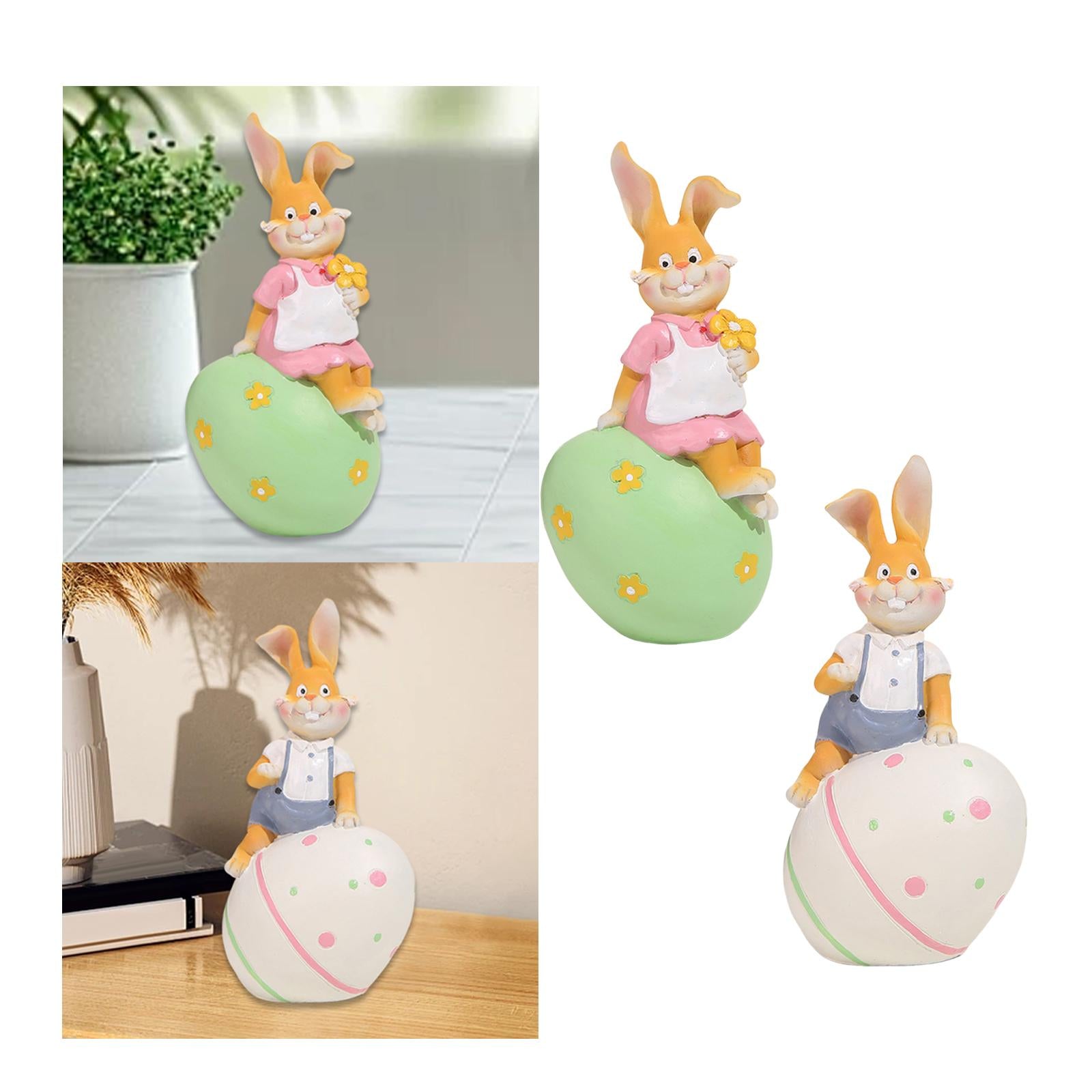 Rabbit Statue Resin Figurines Easter Bunny Figurine for Entrance Desk Office green egg