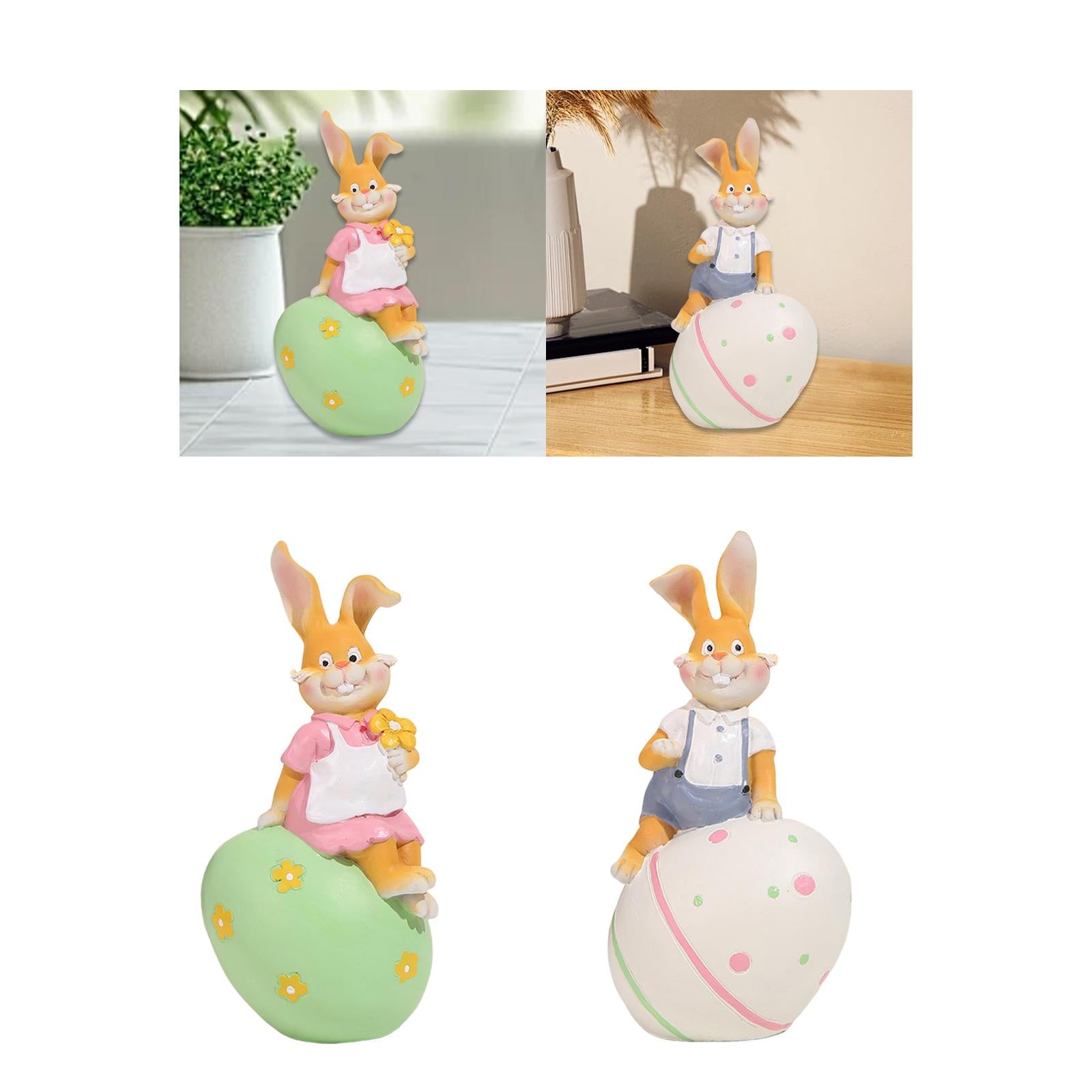 Rabbit Statue Resin Figurines Easter Bunny Figurine for Entrance Desk Office green egg