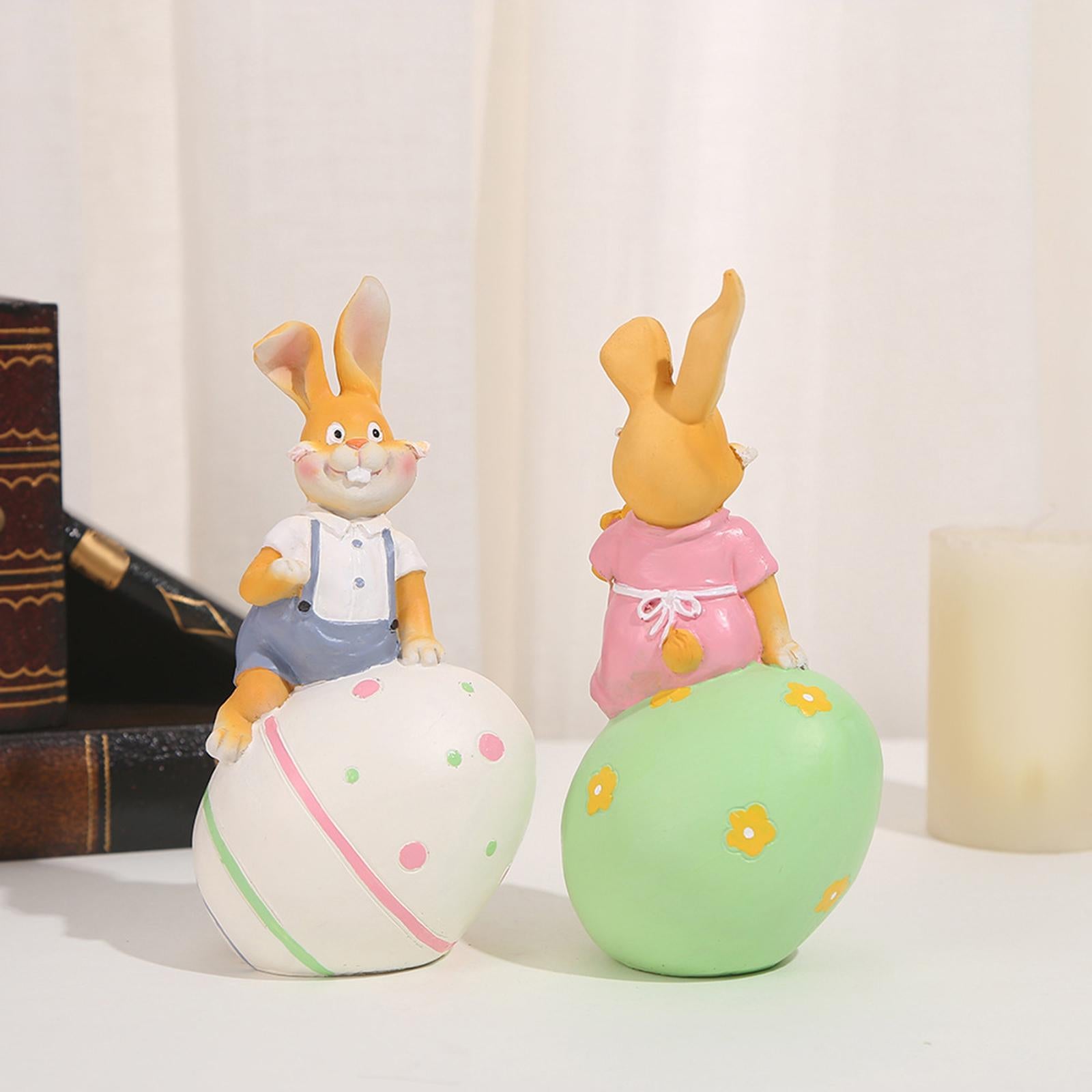 Rabbit Statue Resin Figurines Easter Bunny Figurine for Entrance Desk Office green egg
