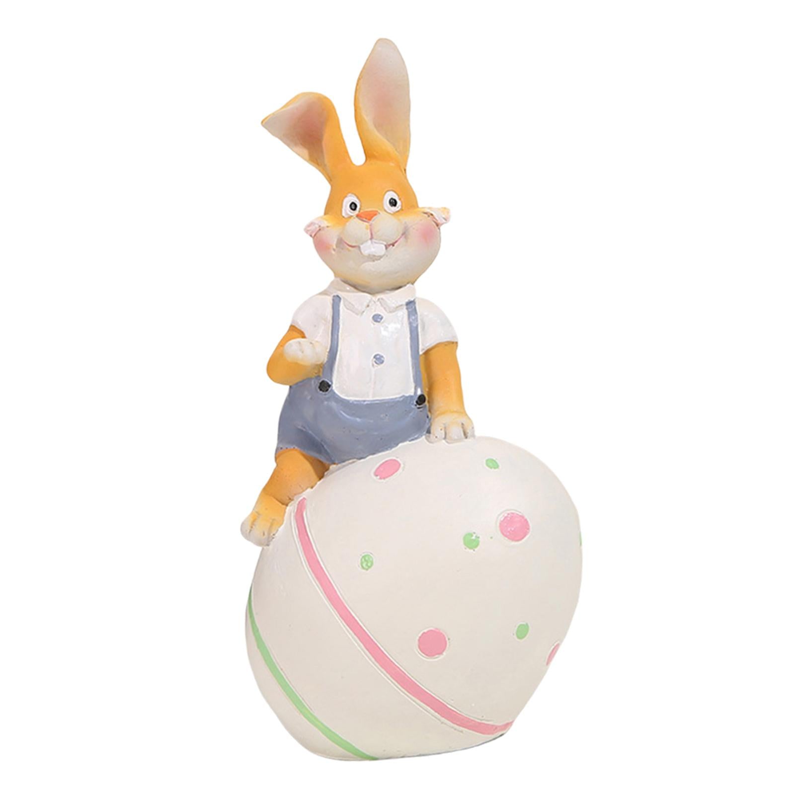 Rabbit Statue Resin Figurines Easter Bunny Figurine for Entrance Desk Office white egg