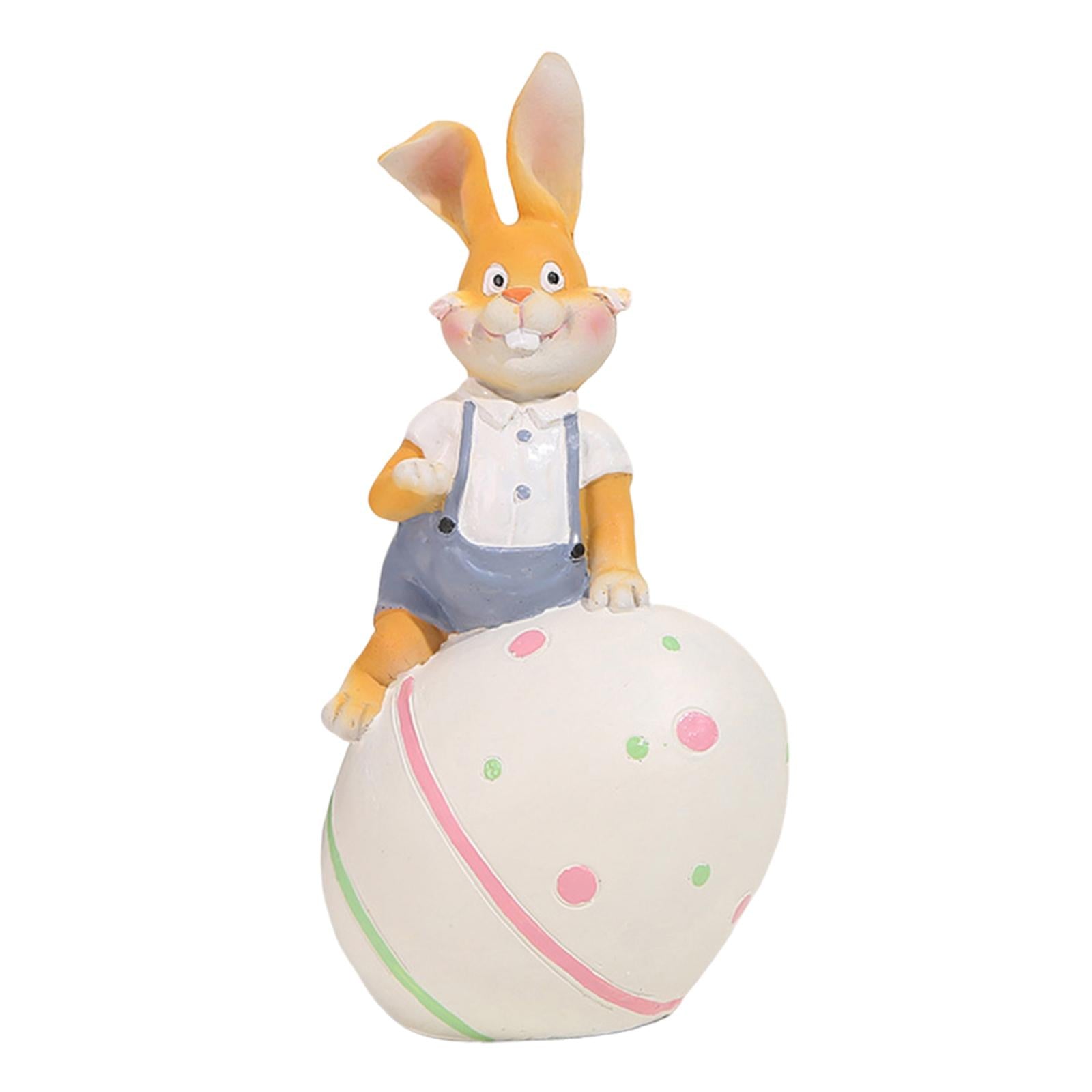 Rabbit Statue Resin Figurines Easter Bunny Figurine for Entrance Desk Office white egg