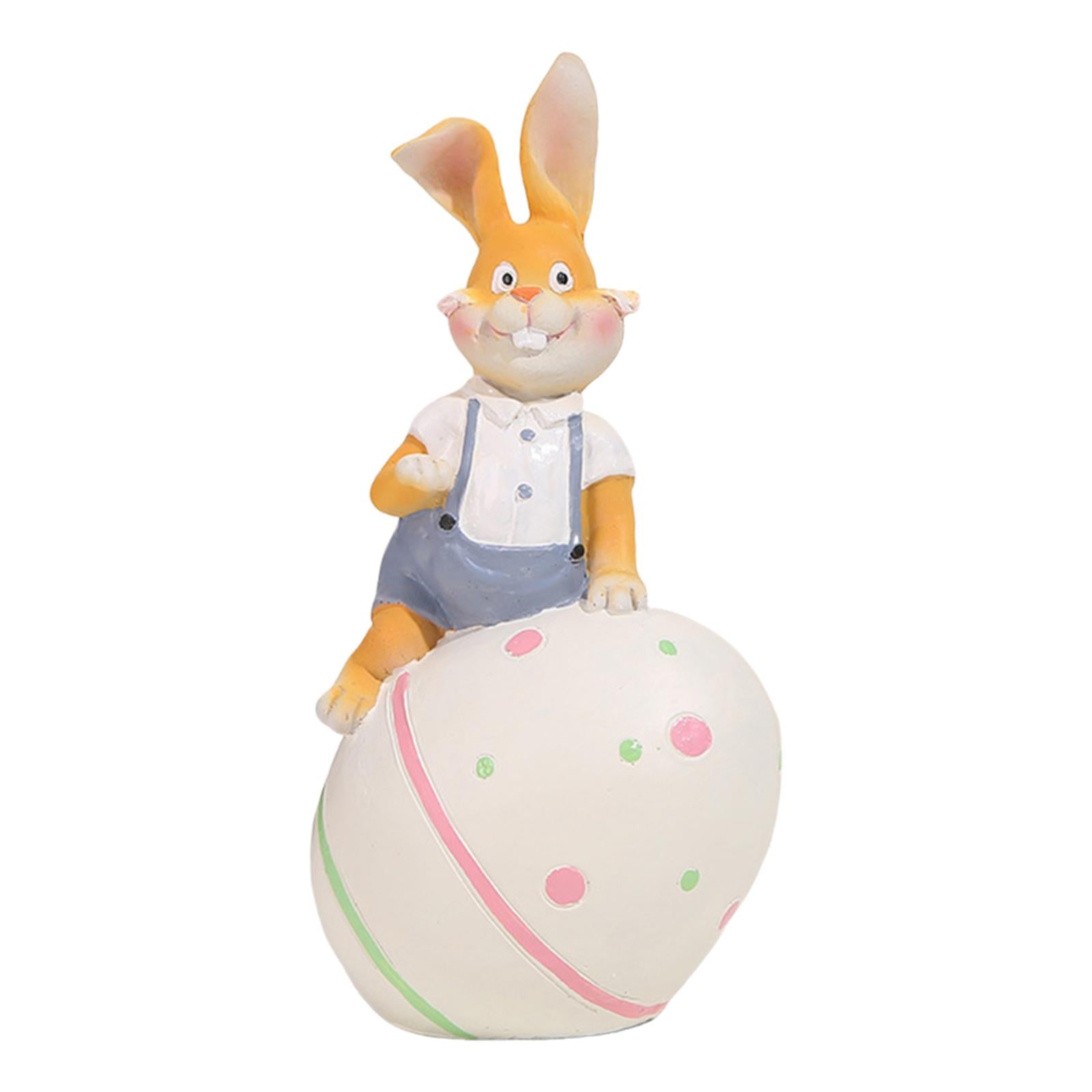 Rabbit Statue Resin Figurines Easter Bunny Figurine for Entrance Desk Office white egg