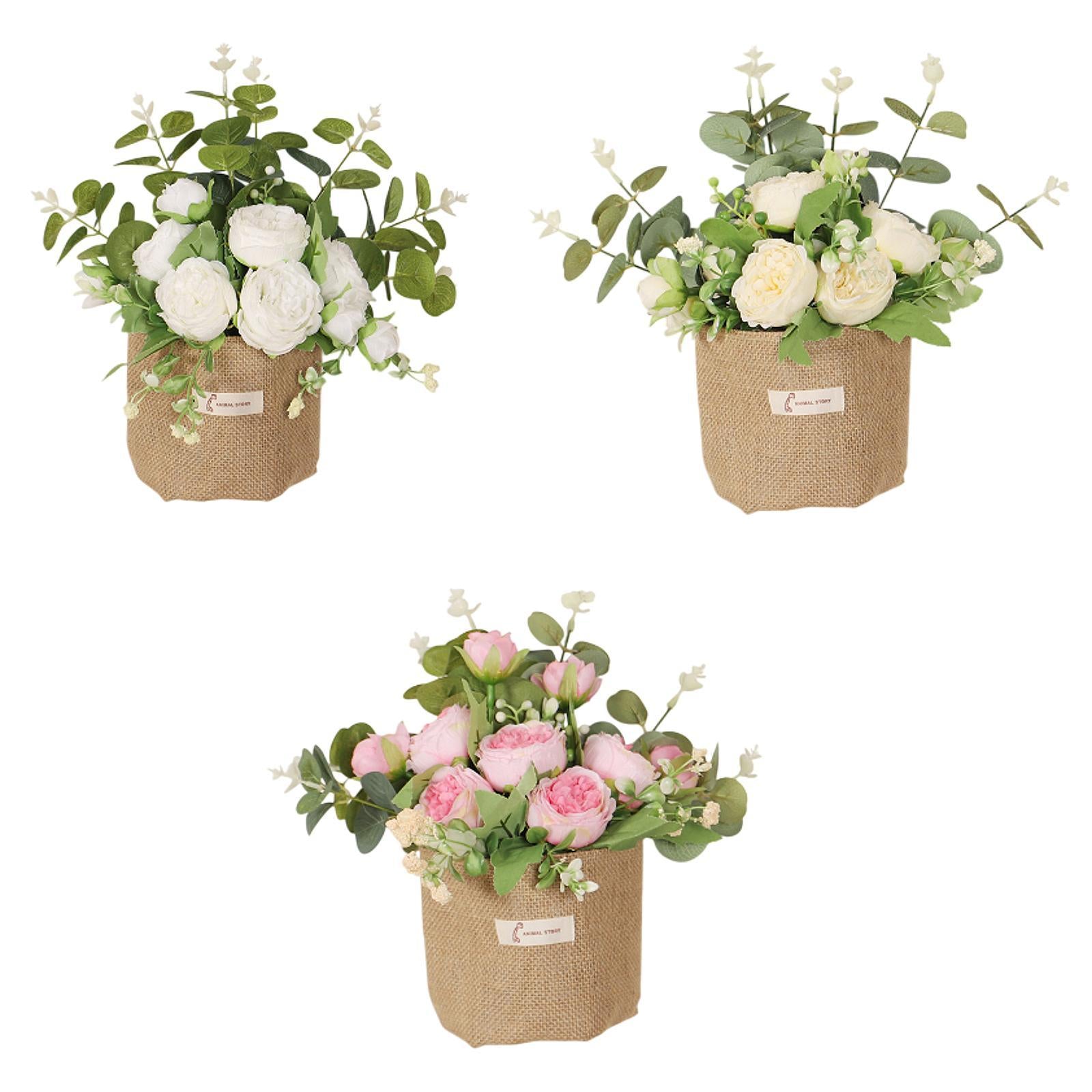 Artificial Hanging Flower Potted Plants Ornament for Bookshelf Office Window White