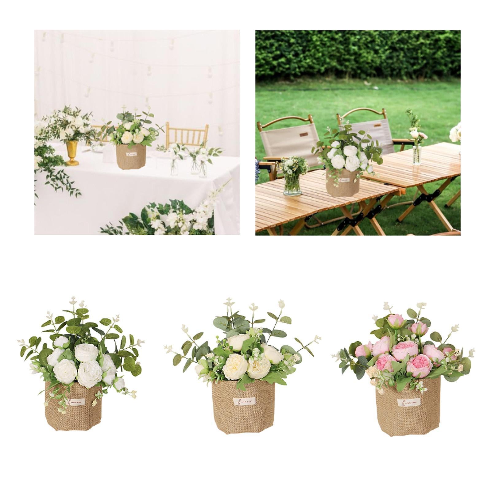 Artificial Hanging Flower Potted Plants Ornament for Bookshelf Office Window White