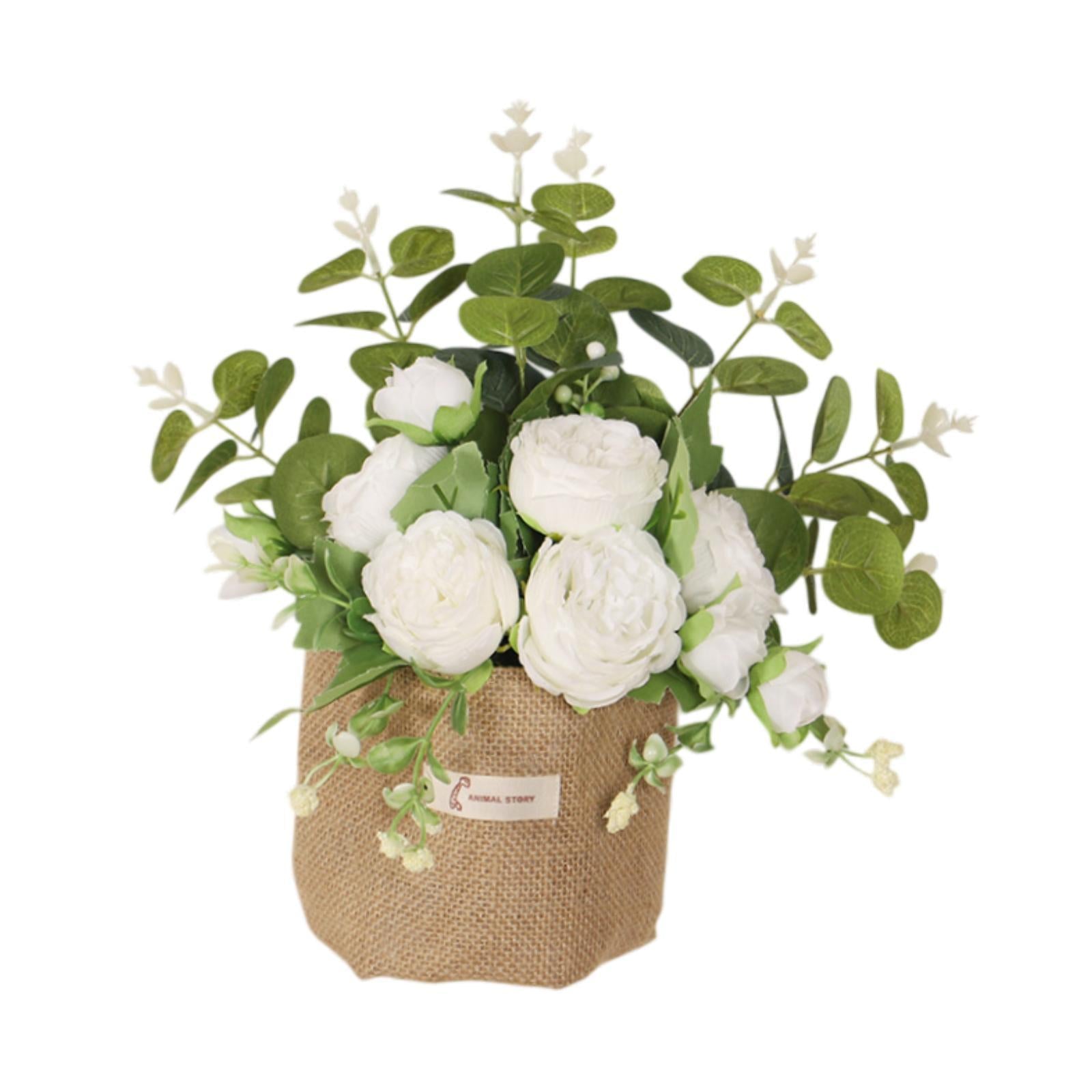 Artificial Hanging Flower Potted Plants Ornament for Bookshelf Office Window White