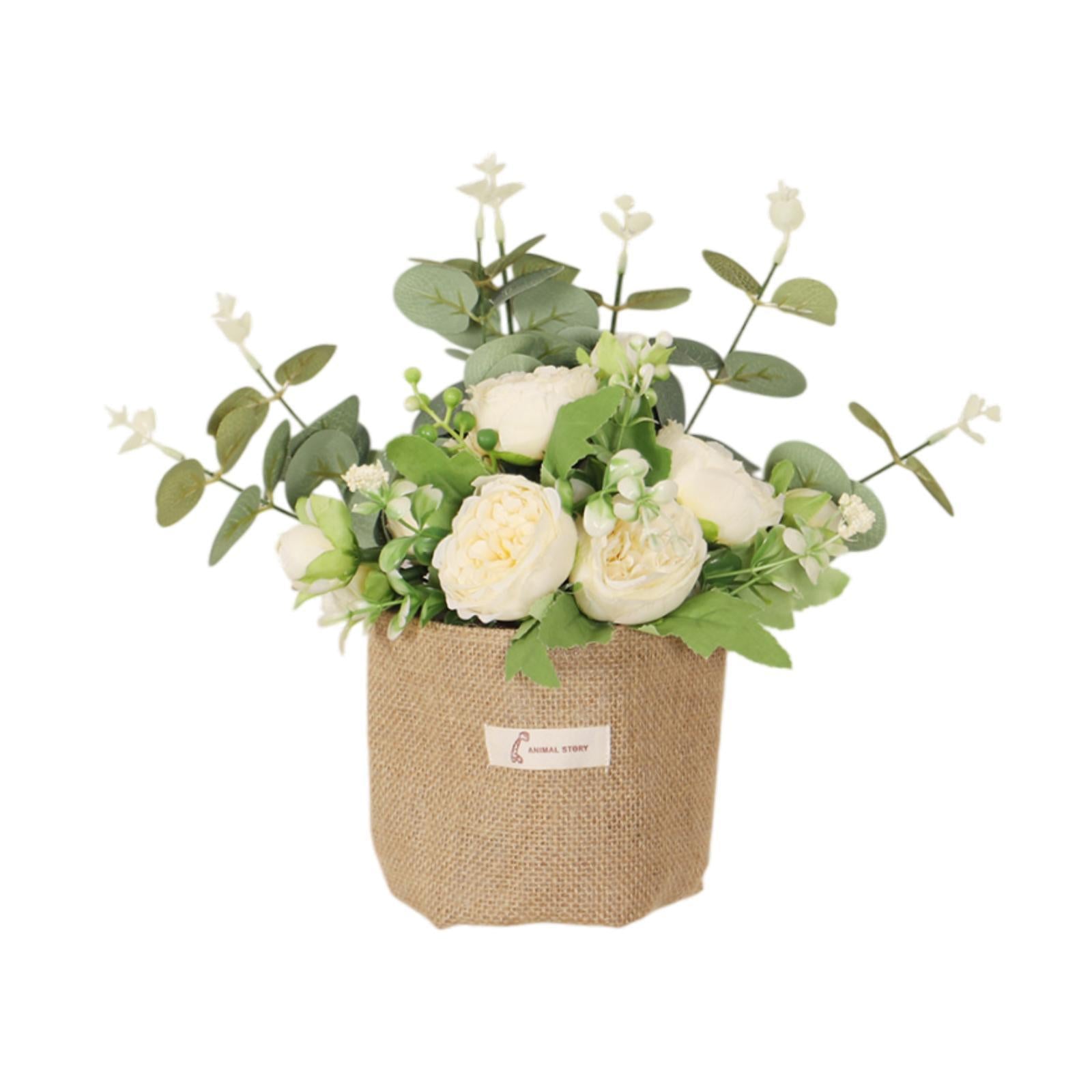 Artificial Hanging Flower Potted Plants Ornament for Bookshelf Office Window Champagne