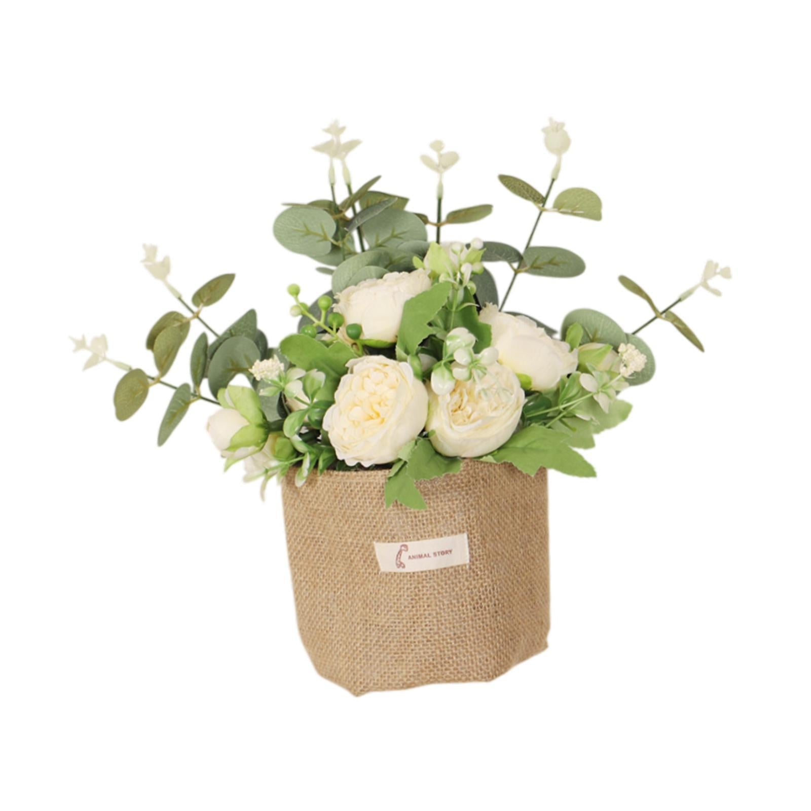 Artificial Hanging Flower Potted Plants Ornament for Bookshelf Office Window Champagne