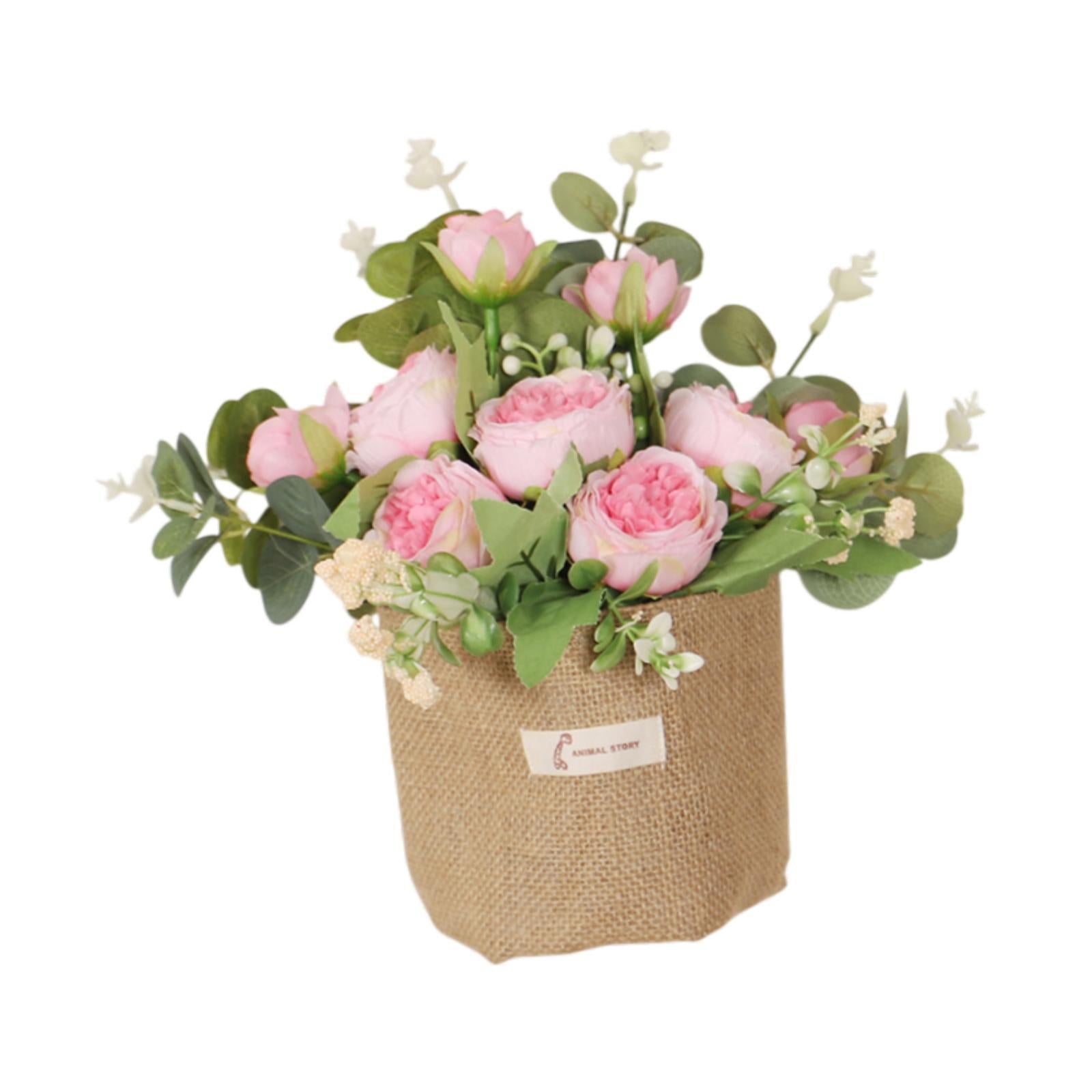 Artificial Hanging Flower Potted Plants Ornament for Bookshelf Office Window Pink