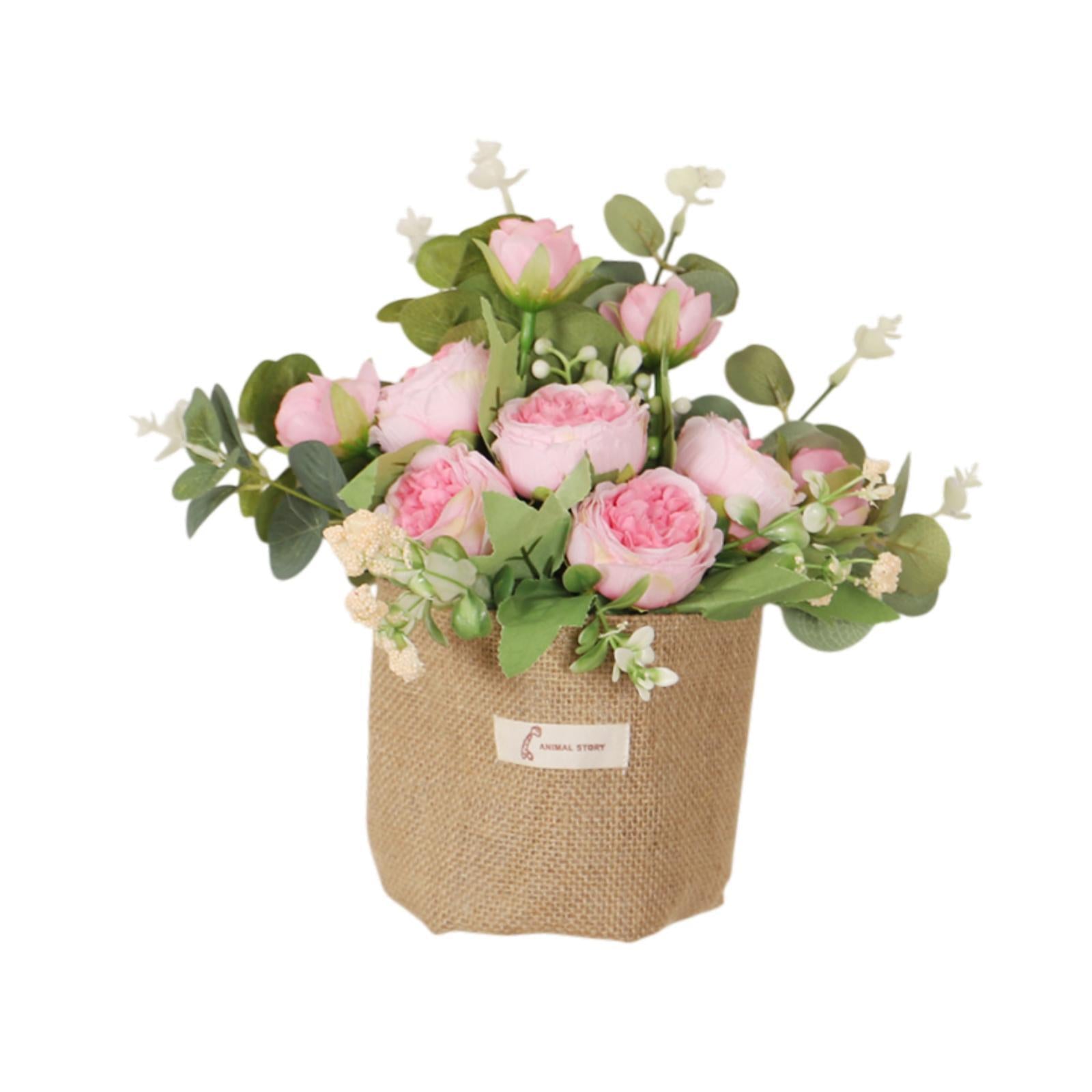 Artificial Hanging Flower Potted Plants Ornament for Bookshelf Office Window Pink