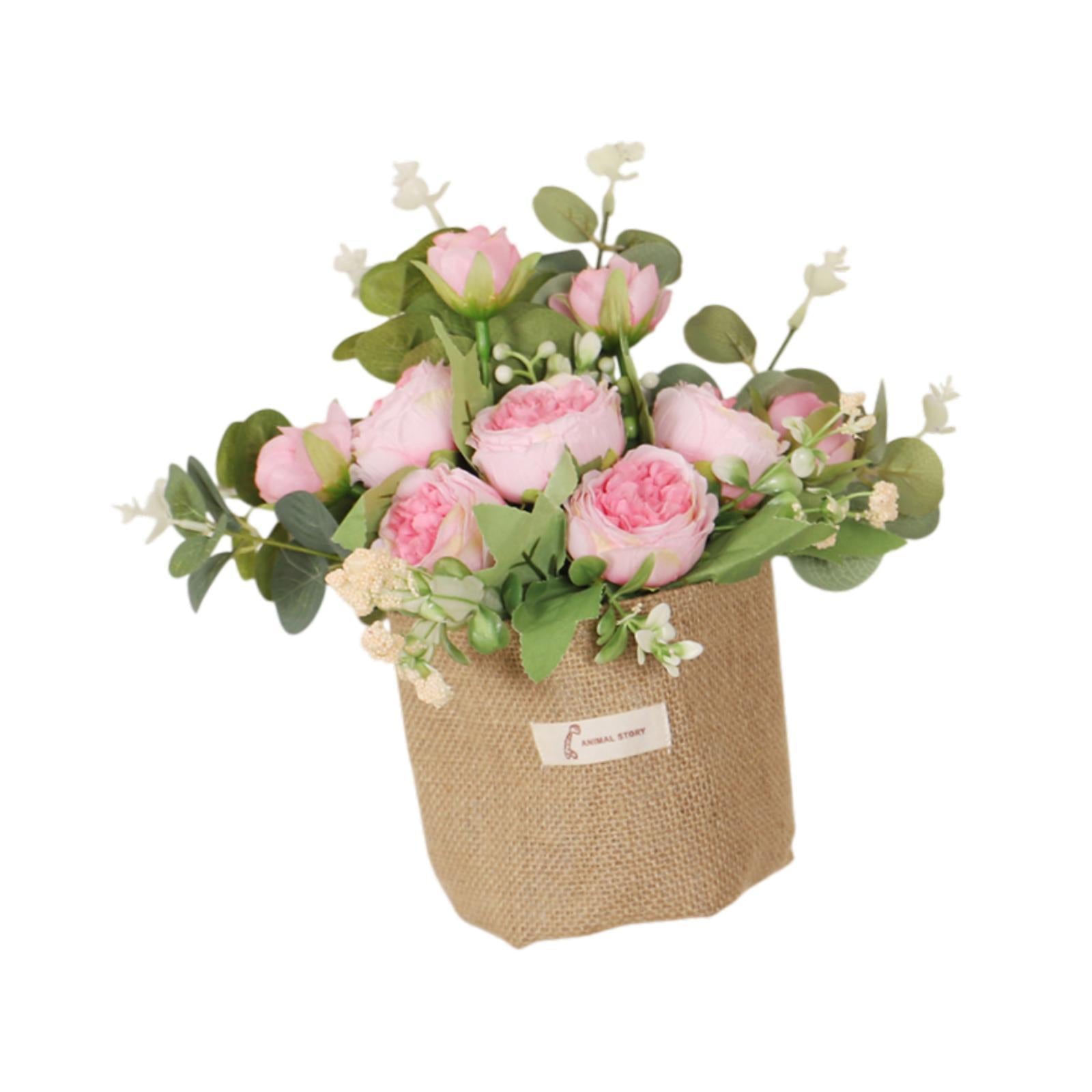 Artificial Hanging Flower Potted Plants Ornament for Bookshelf Office Window Pink
