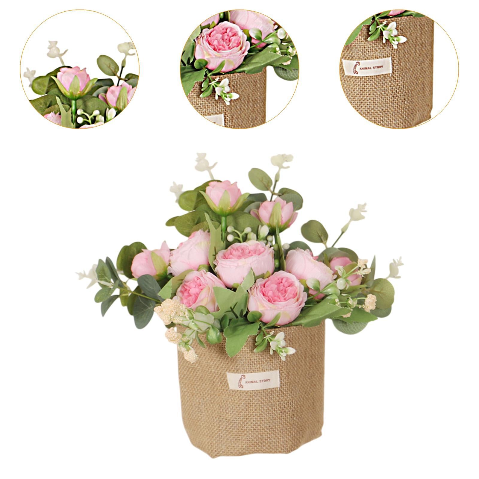 Artificial Hanging Flower Potted Plants Ornament for Bookshelf Office Window Pink
