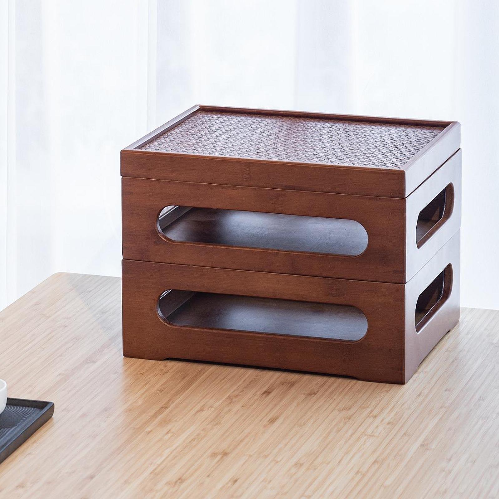 Two Layers Wood Teaware Organizer for Afternoon Tea Lover Stackable with Lid