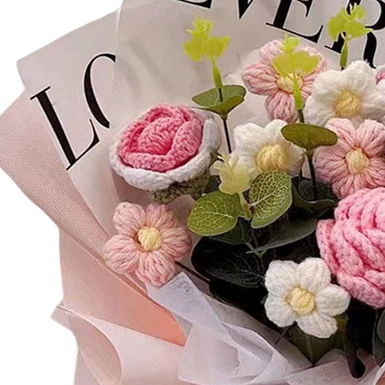 Crochet Flower Bouquet Fadeless Faux Flower Artificial Flower Engagement Gift Pink