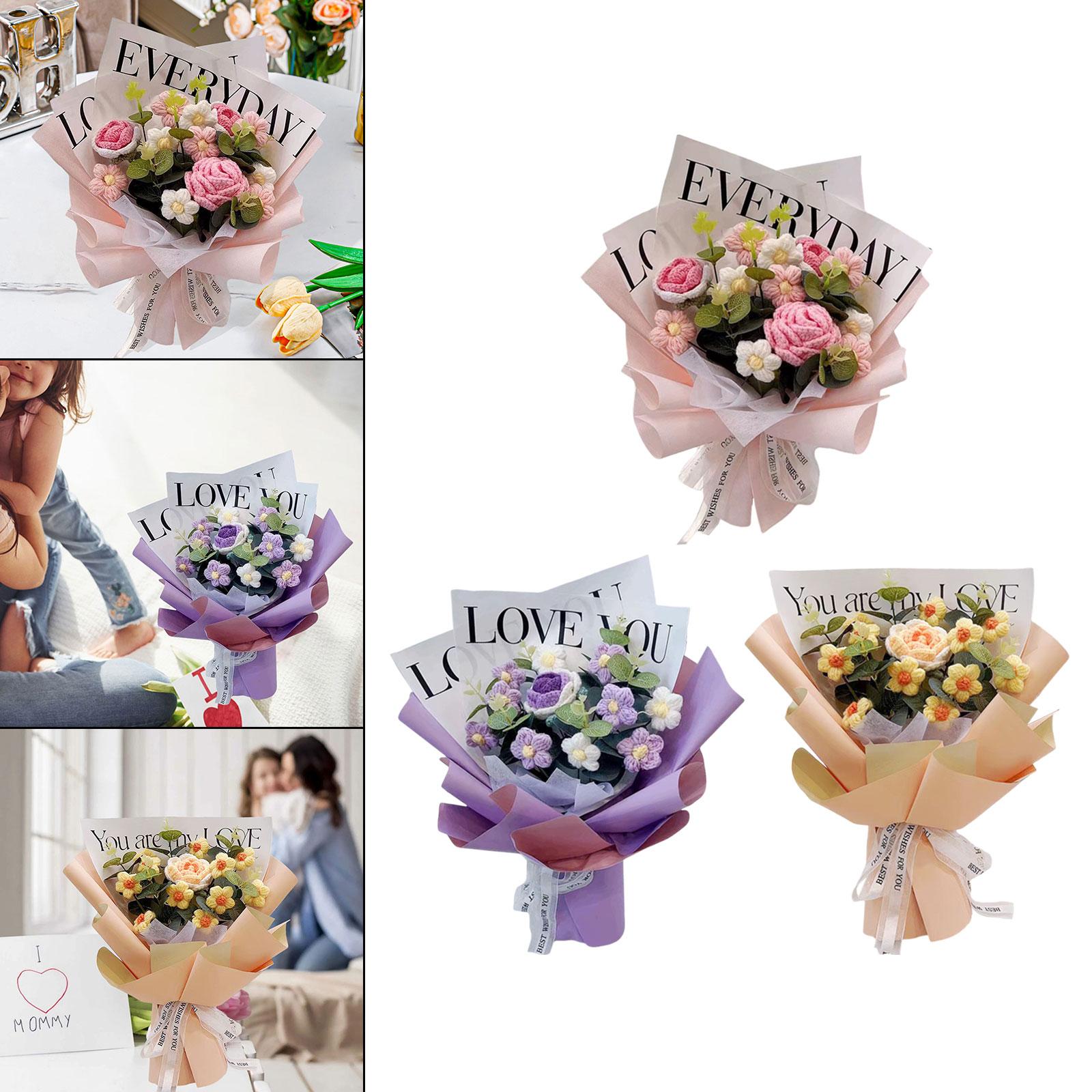 Crochet Flower Bouquet Fadeless Faux Flower Artificial Flower Engagement Gift Pink