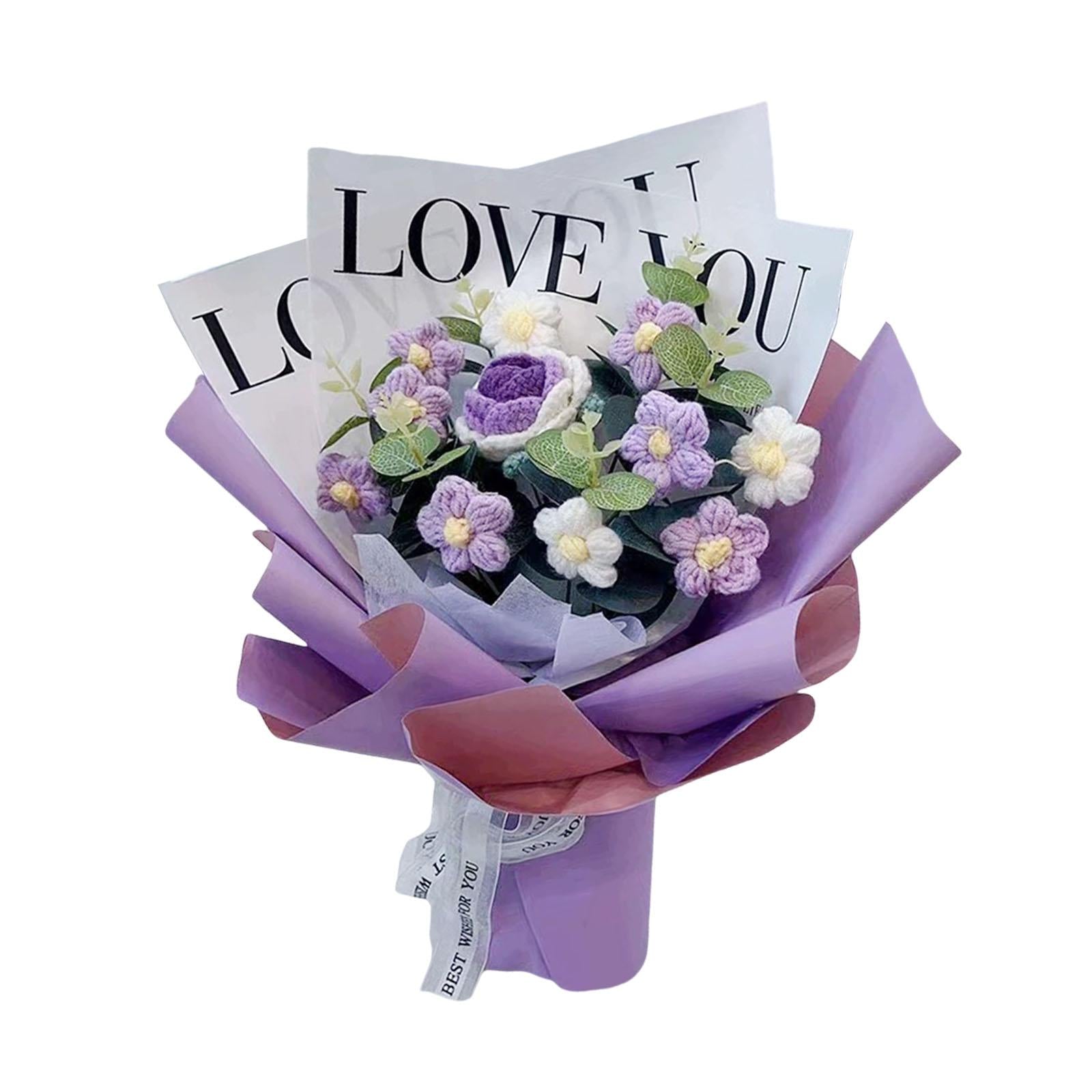 Crochet Flower Bouquet Fadeless Faux Flower Artificial Flower Engagement Gift Purple