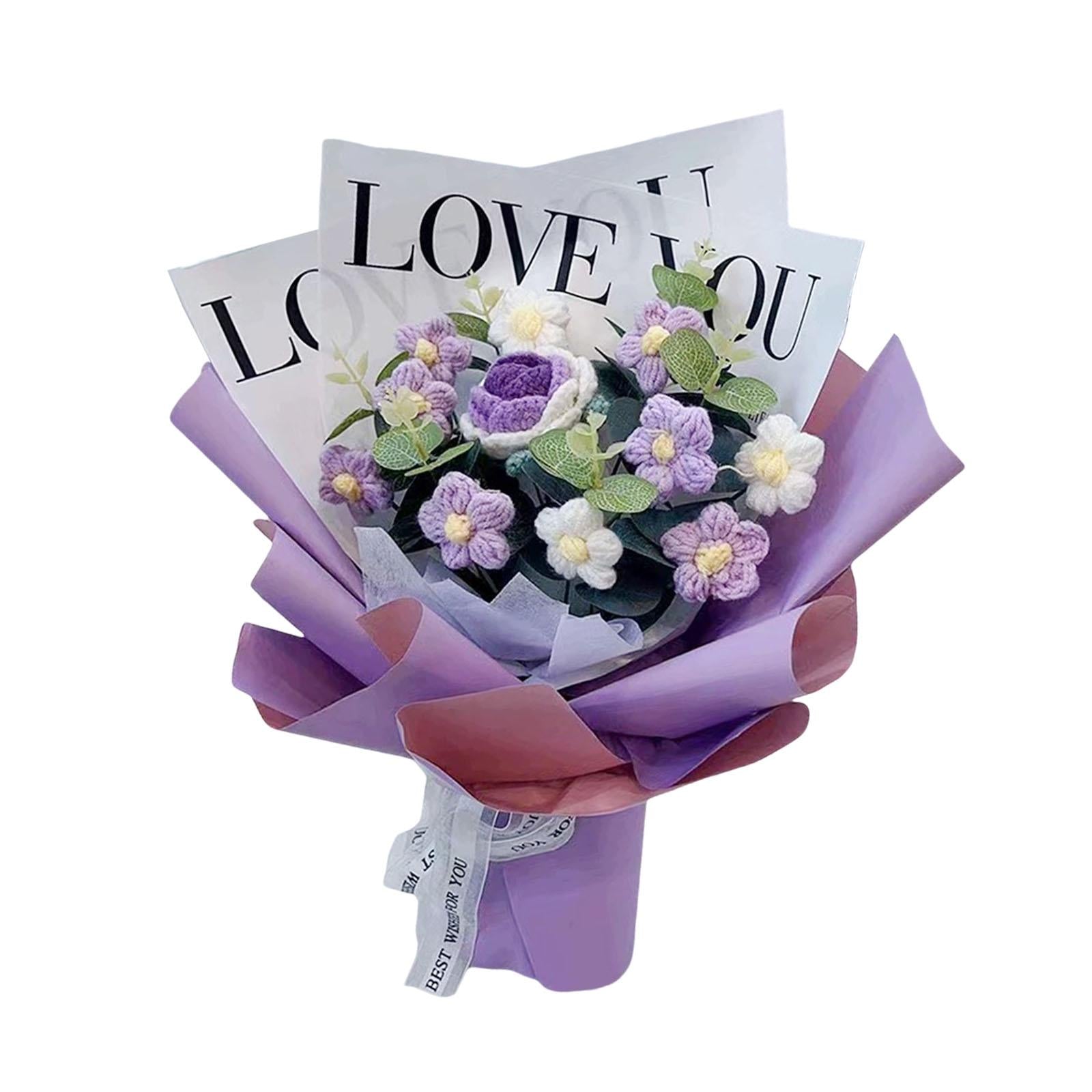 Crochet Flower Bouquet Fadeless Faux Flower Artificial Flower Engagement Gift Purple