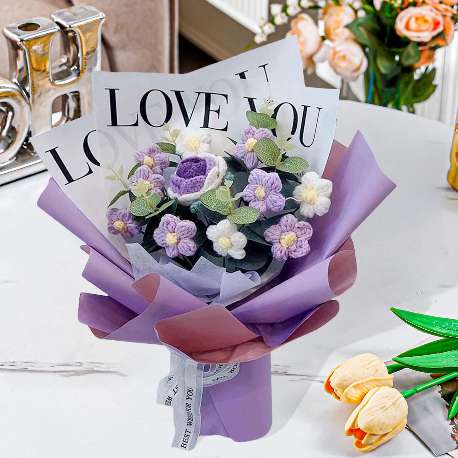 Crochet Flower Bouquet Fadeless Faux Flower Artificial Flower Engagement Gift Purple