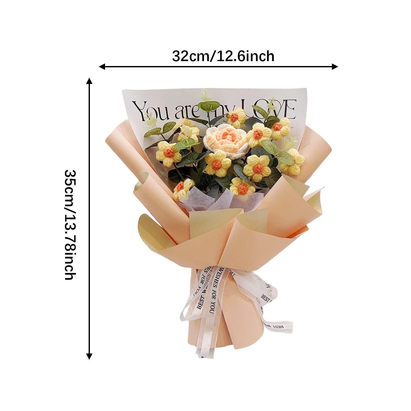 Crochet Flower Bouquet Fadeless Faux Flower Artificial Flower Engagement Gift Orange