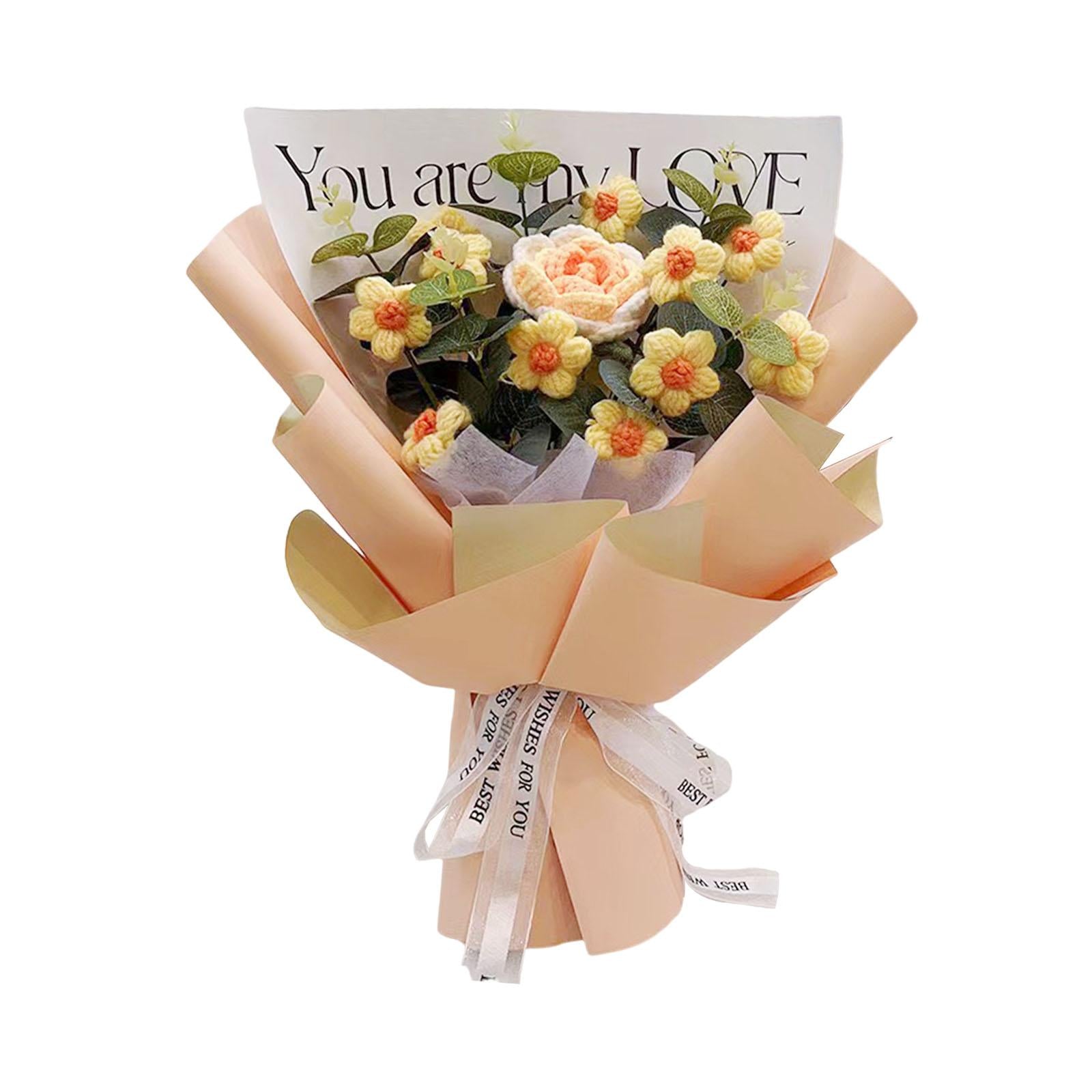 Crochet Flower Bouquet Fadeless Faux Flower Artificial Flower Engagement Gift Orange