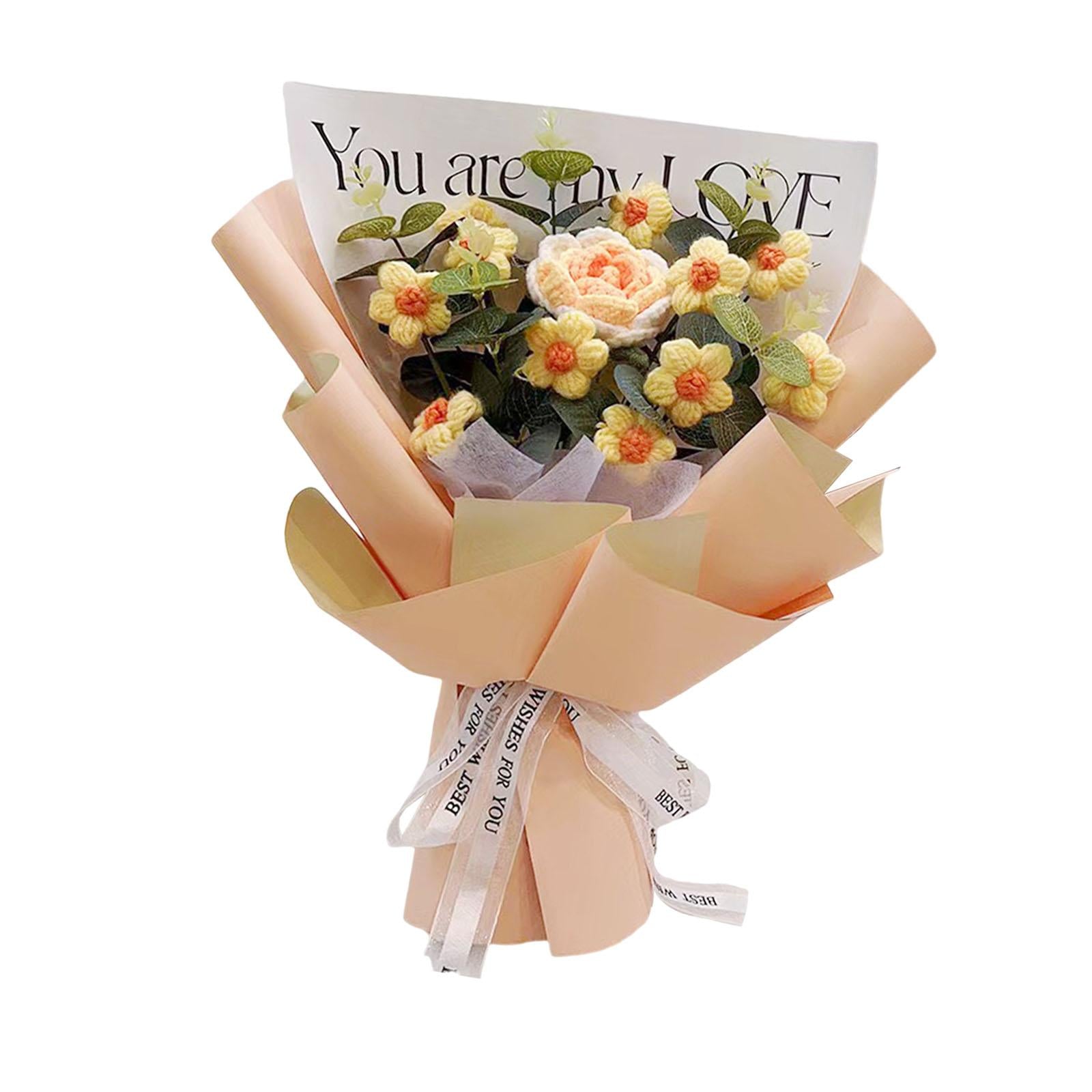 Crochet Flower Bouquet Fadeless Faux Flower Artificial Flower Engagement Gift Orange
