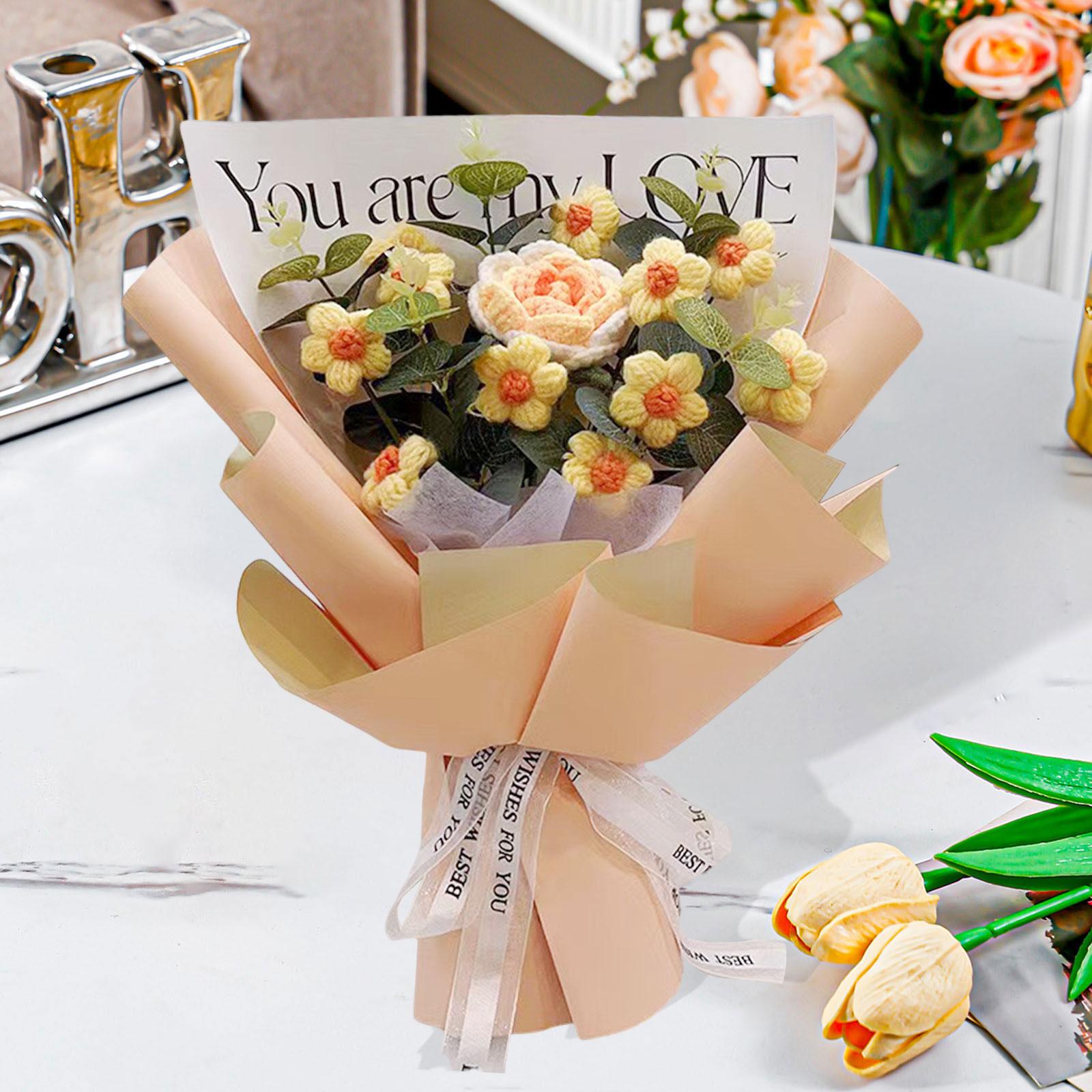 Crochet Flower Bouquet Fadeless Faux Flower Artificial Flower Engagement Gift Orange