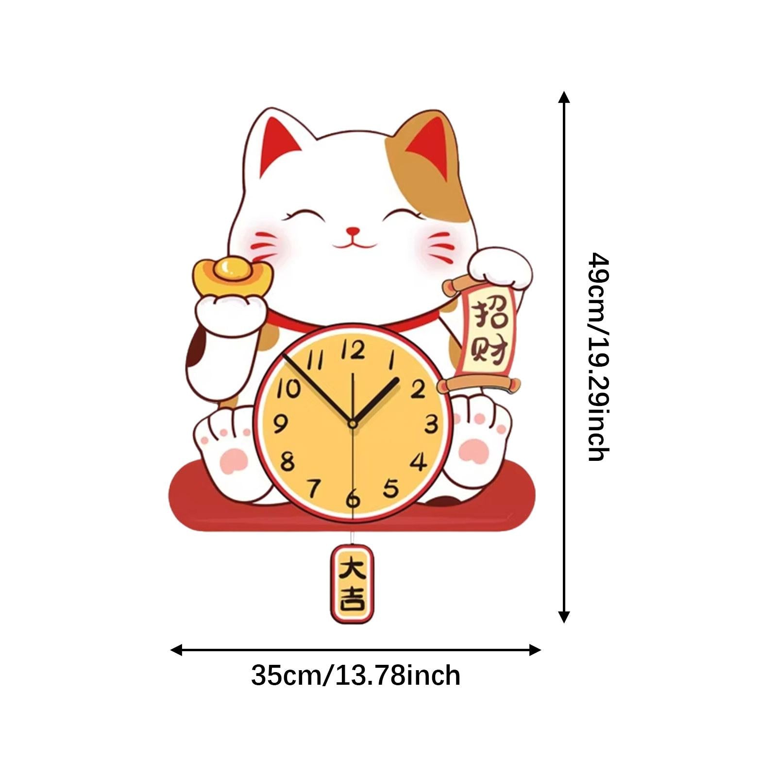 Fortune Cat Wall Clock Wall Decoration for ’S Room Kitchen Bathroom