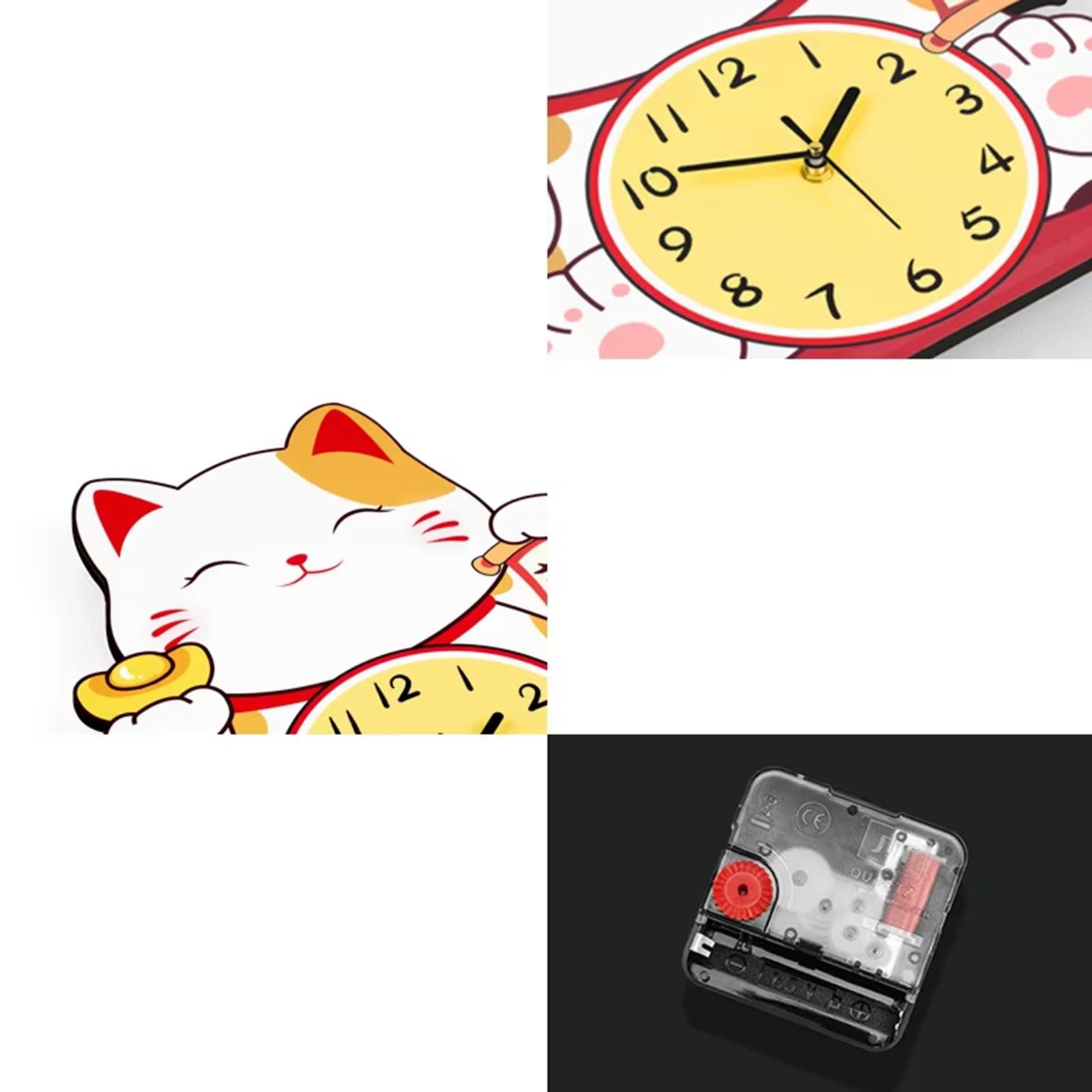 Fortune Cat Wall Clock Wall Decoration for ’S Room Kitchen Bathroom