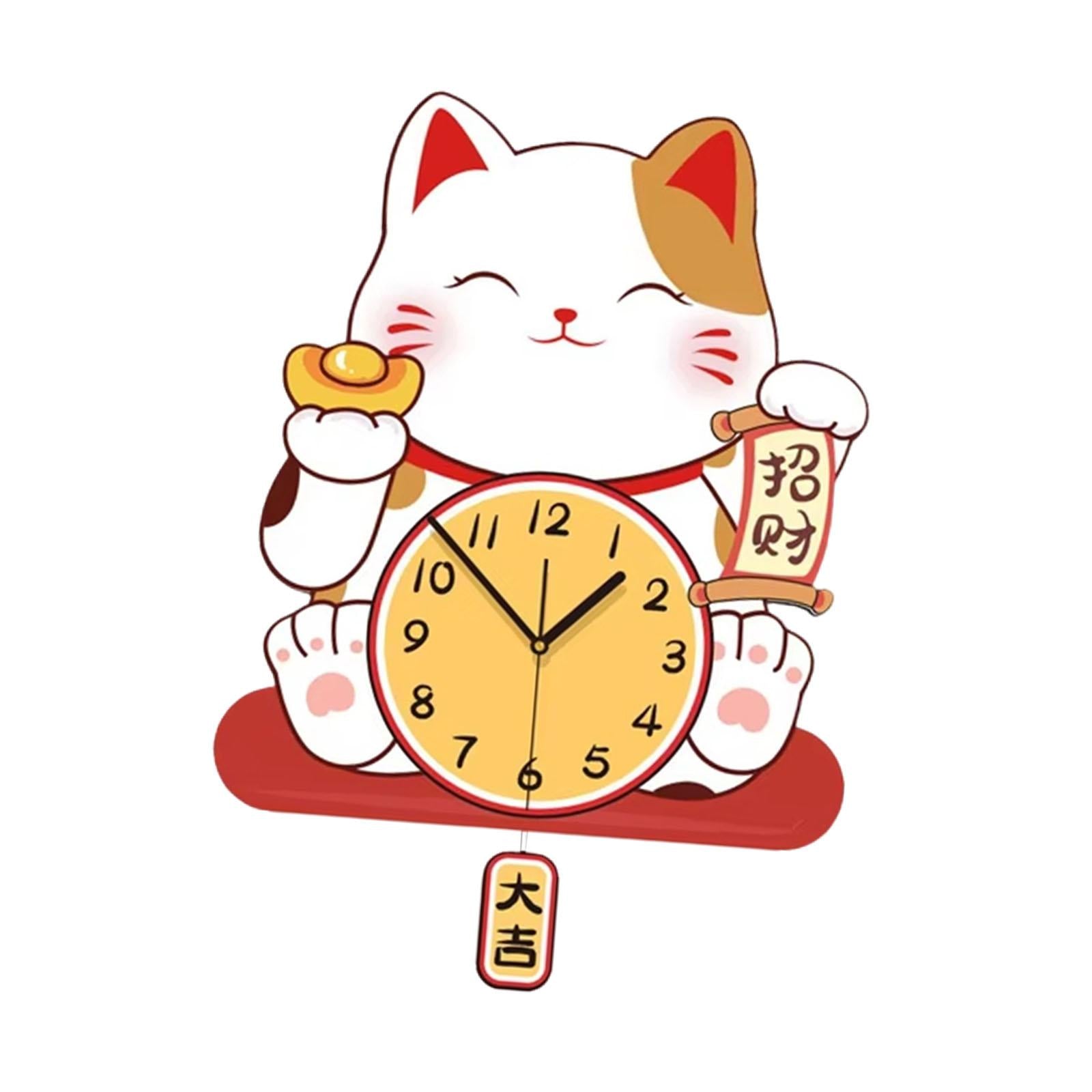Fortune Cat Wall Clock Wall Decoration for ’S Room Kitchen Bathroom