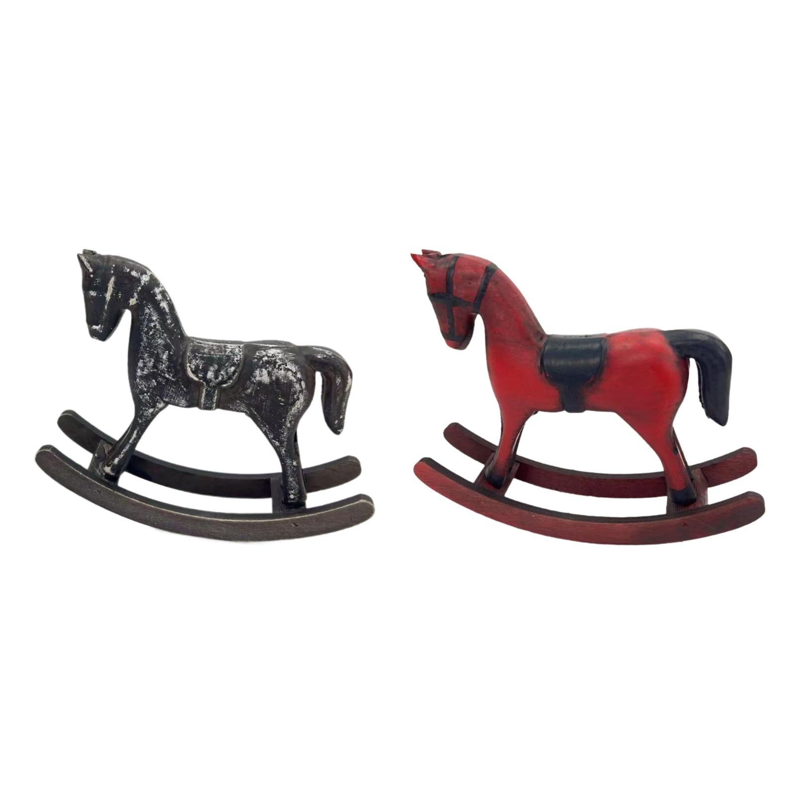 Wooden Rocking Horse Figurine Animal Sculpture for Bedroom Bookshelf Cabinet Black