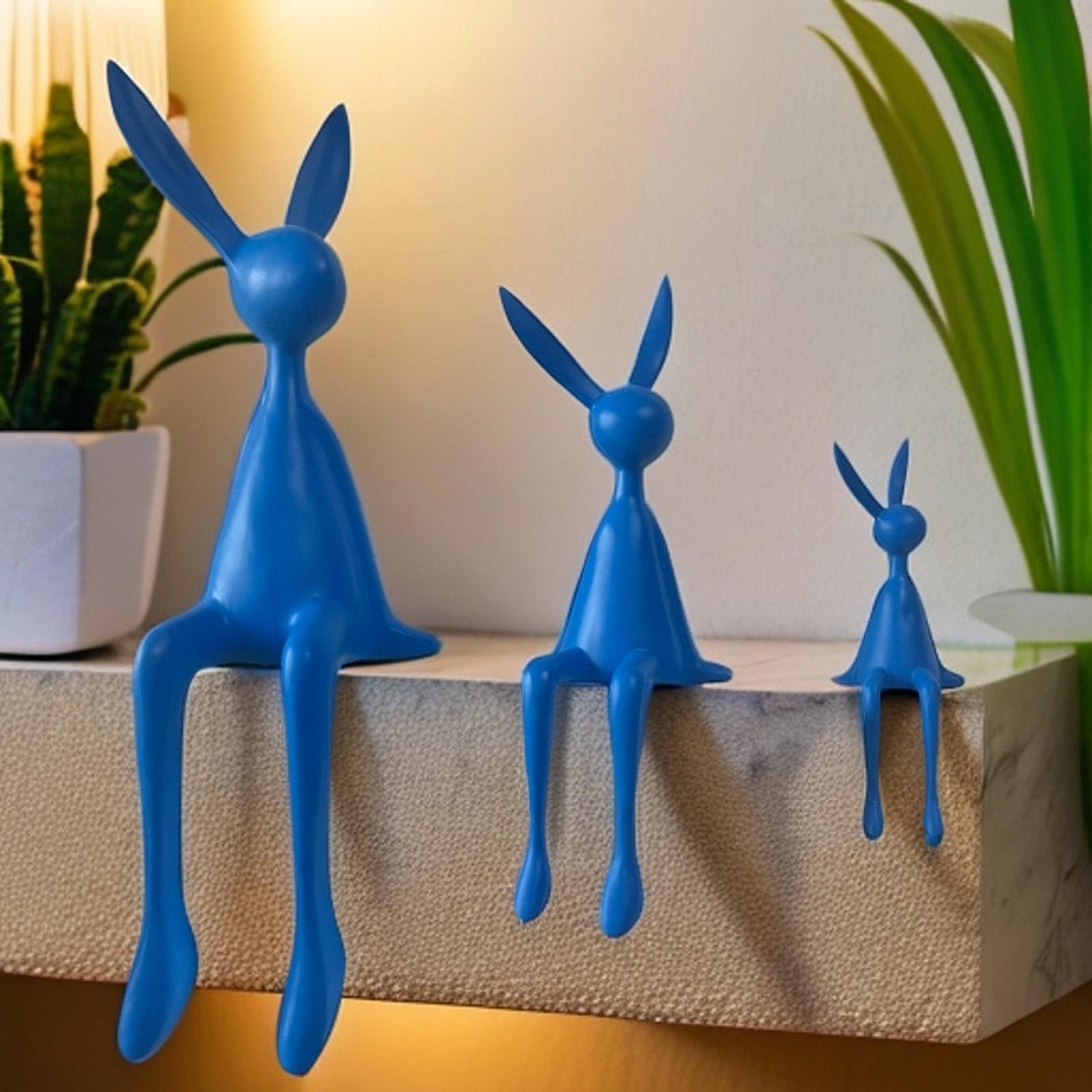 Rabbit Statues Easter Bedroom Dining Table Cabinet Bookshelf Desk Home Decor Blue