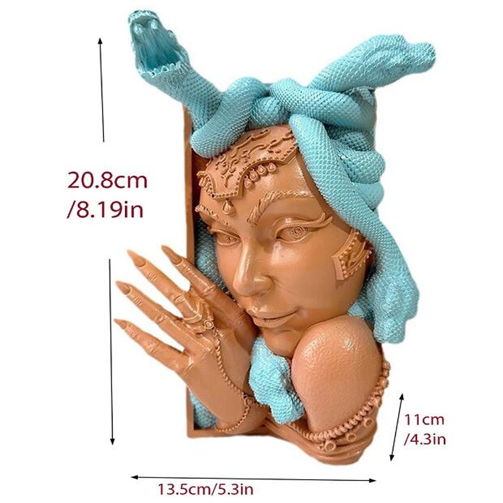 Snake Women Face Bookend Figurine Decorative Book Stopper for Cabinet Indoor Blue Orange