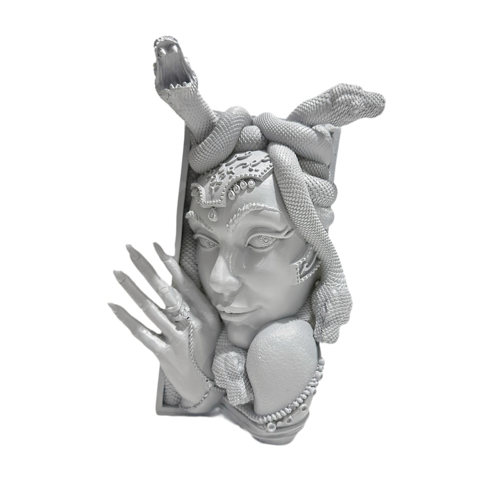 Snake Women Face Bookend Figurine Decorative Book Stopper for Cabinet Indoor Gray