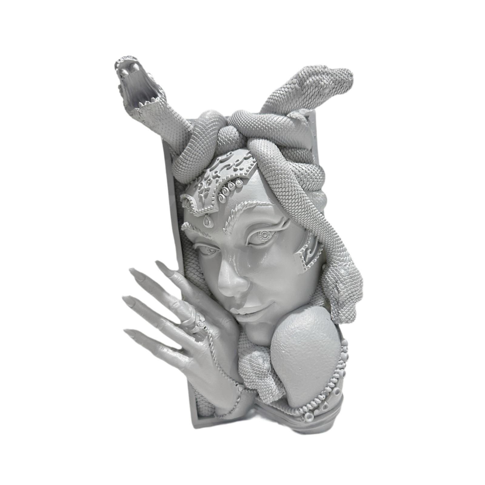 Snake Women Face Bookend Figurine Decorative Book Stopper for Cabinet Indoor Gray