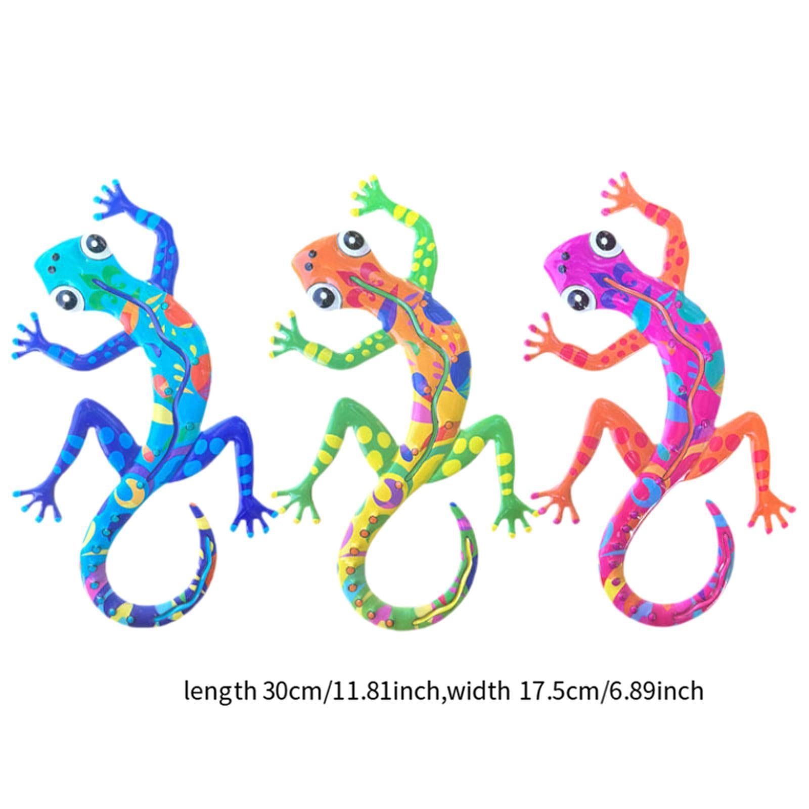 3Pcs Gecko Wall Decor Metal Art Outdoor Porch Lawn Lizard Hanging Sculptures