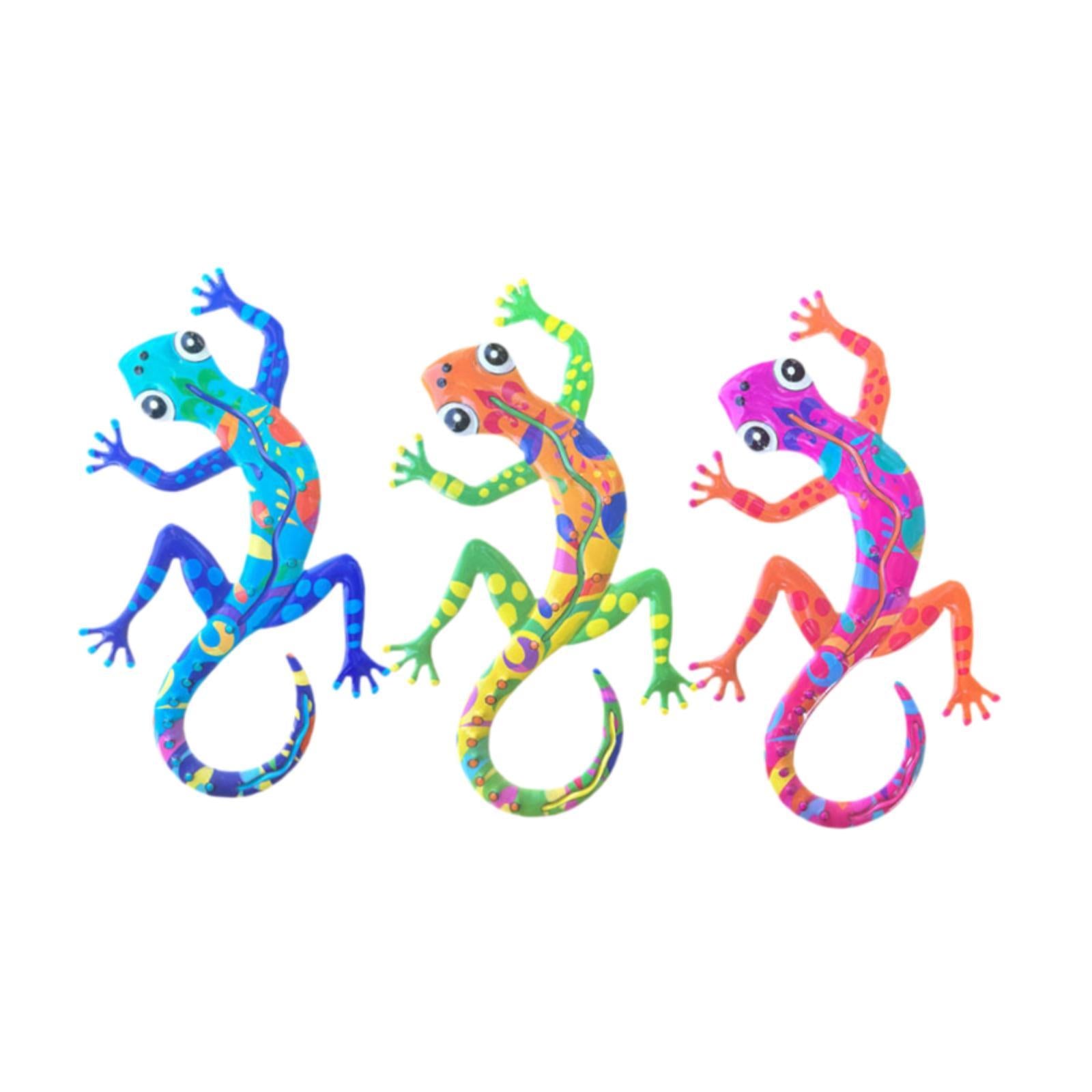 3Pcs Gecko Wall Decor Metal Art Outdoor Porch Lawn Lizard Hanging Sculptures