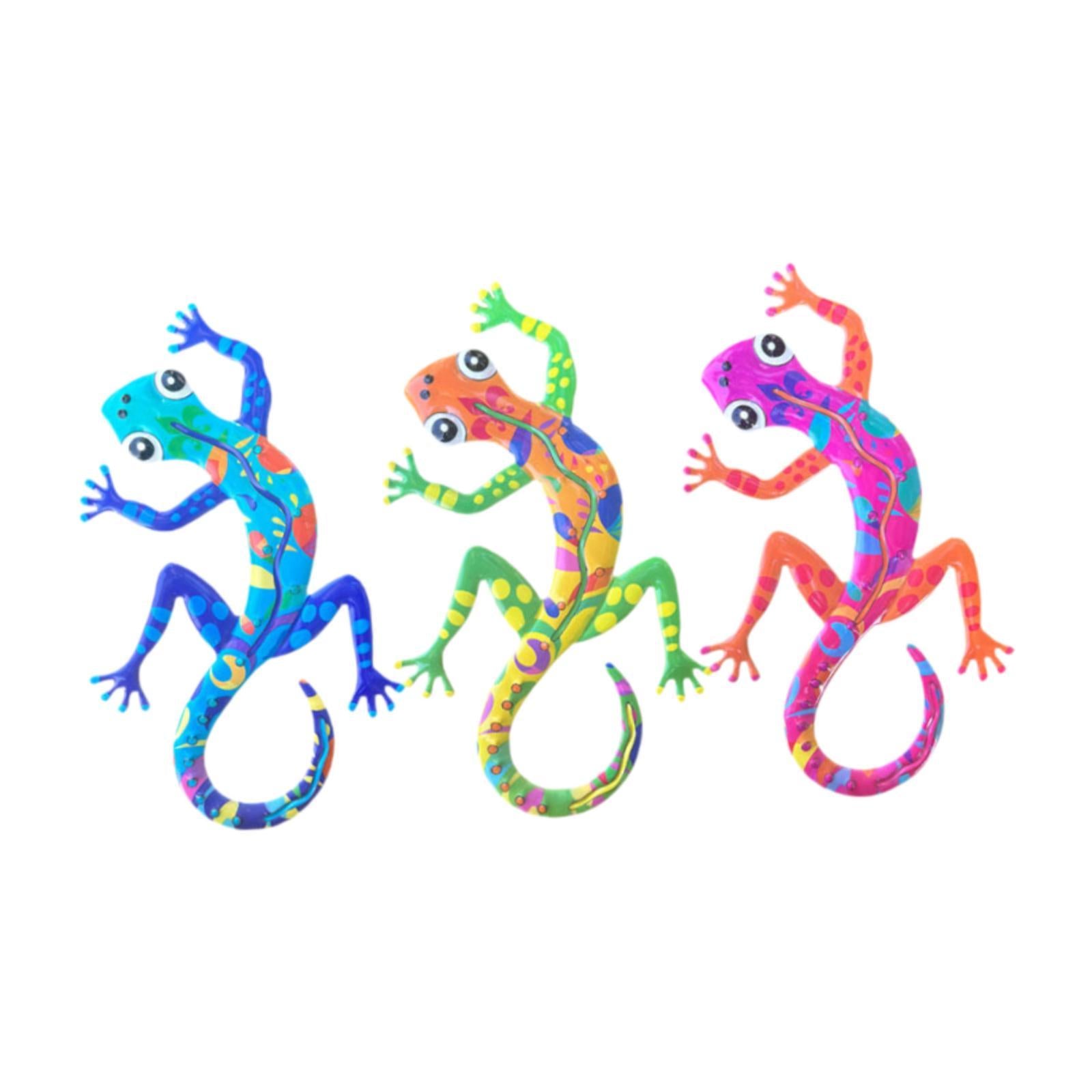 3Pcs Gecko Wall Decor Metal Art Outdoor Porch Lawn Lizard Hanging Sculptures