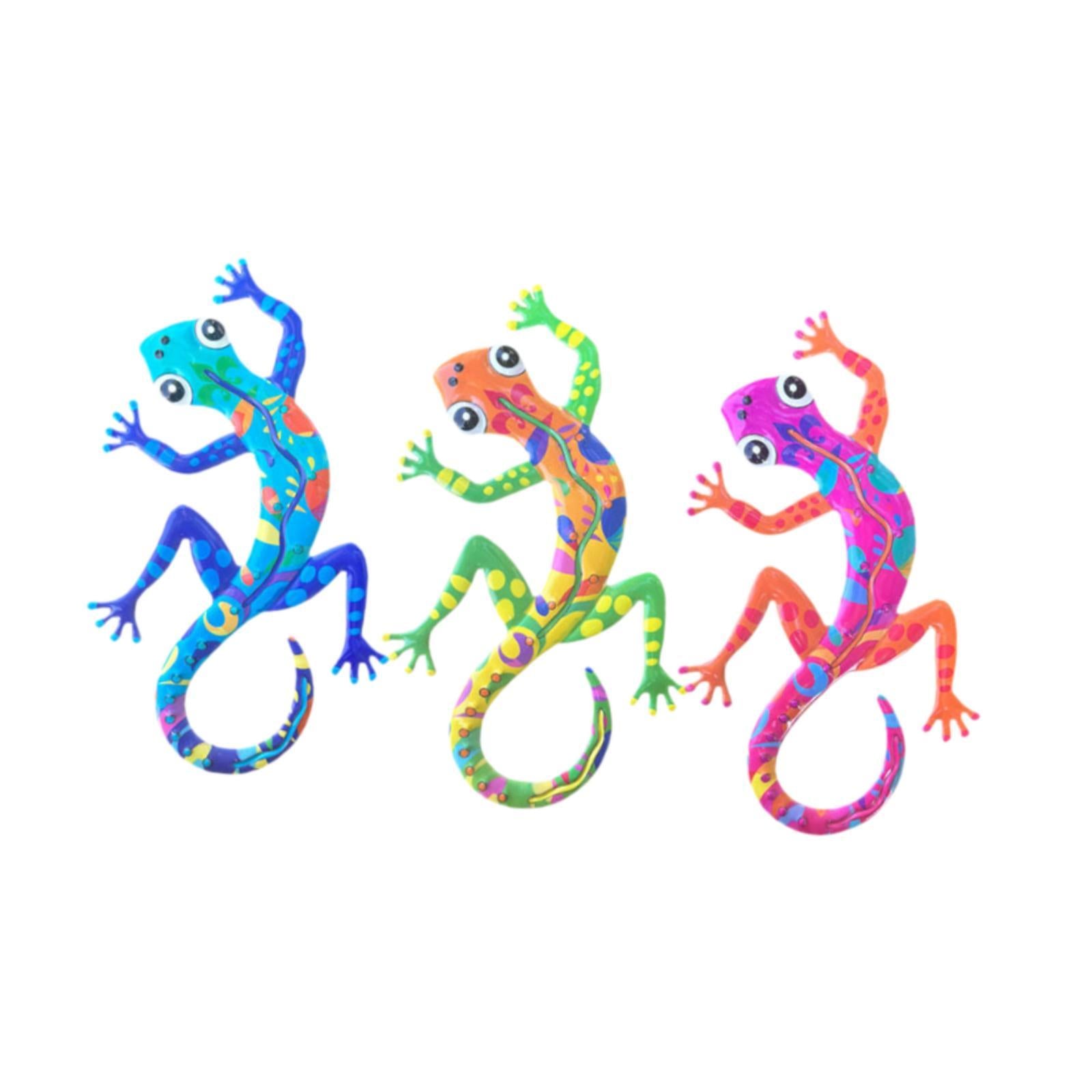 3Pcs Gecko Wall Decor Metal Art Outdoor Porch Lawn Lizard Hanging Sculptures